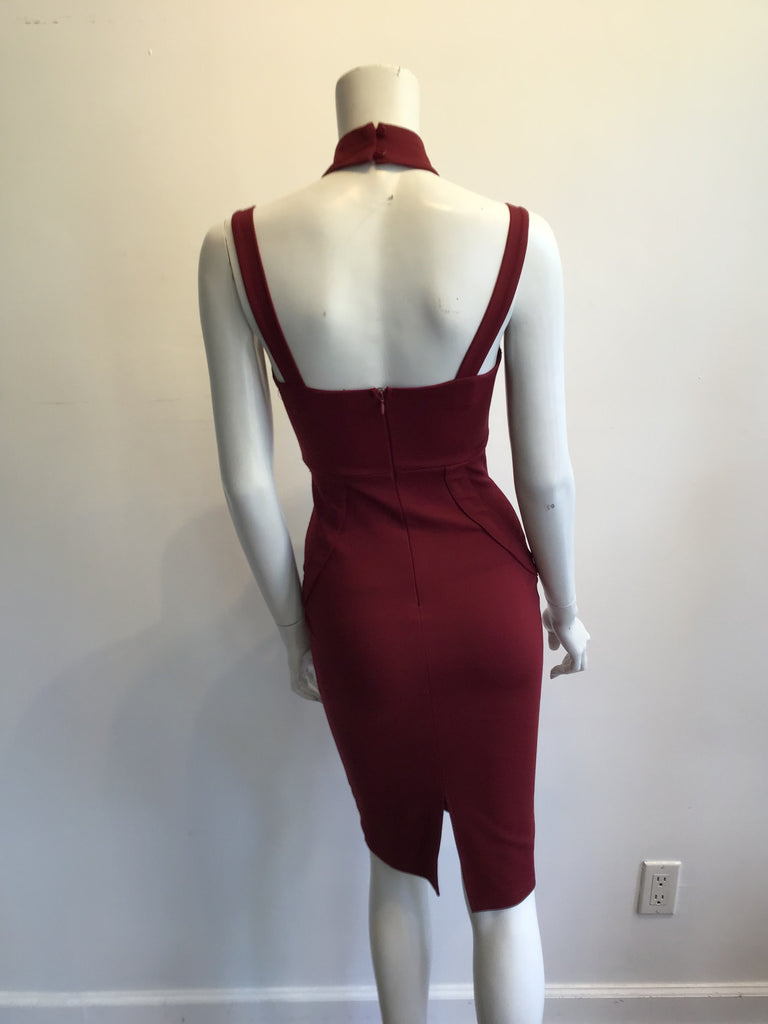 2000s Maroon Lycra Bustier Dress Size 4