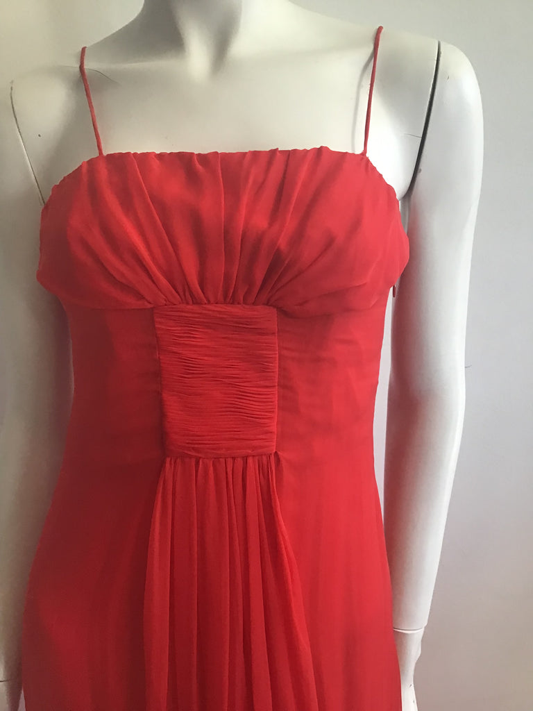 Late 1960's Valentino Red Silk Chiffon Evening Dress-4/5