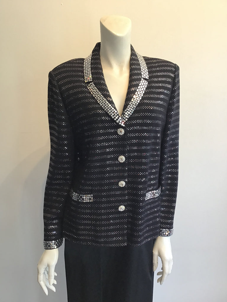 Late 1980s Black and Silver St.John Evening Jacket Size 12
