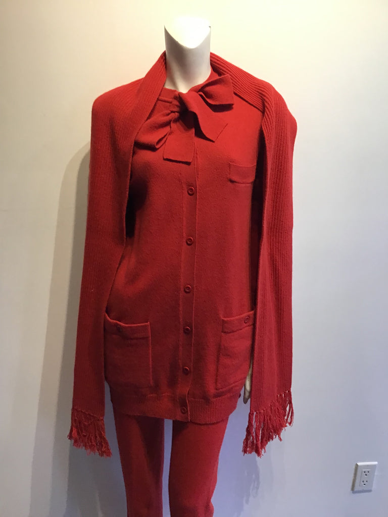 1980s Sonia Rykiel Red Wool 3 Piece Ensemble Size 6