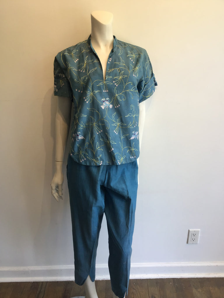 1950’s Cotton Blue Top and Capri Pants Set Size 4