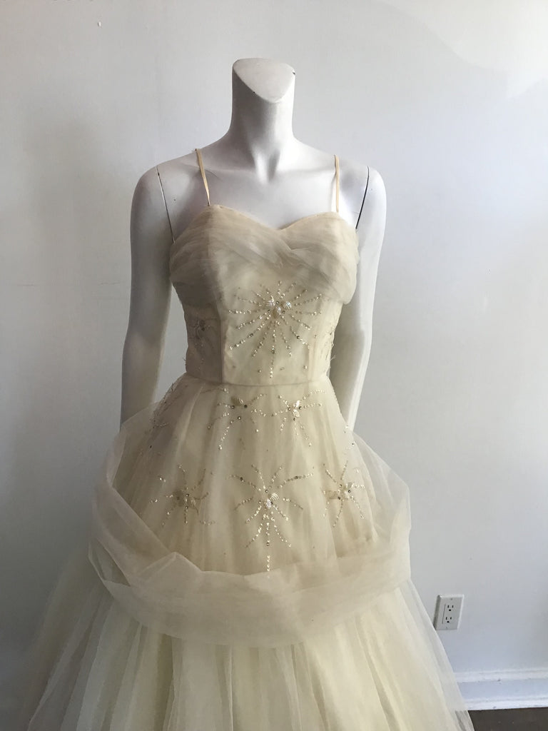 1950s Cotton Tulle and Sequins Evening Dress Size 6