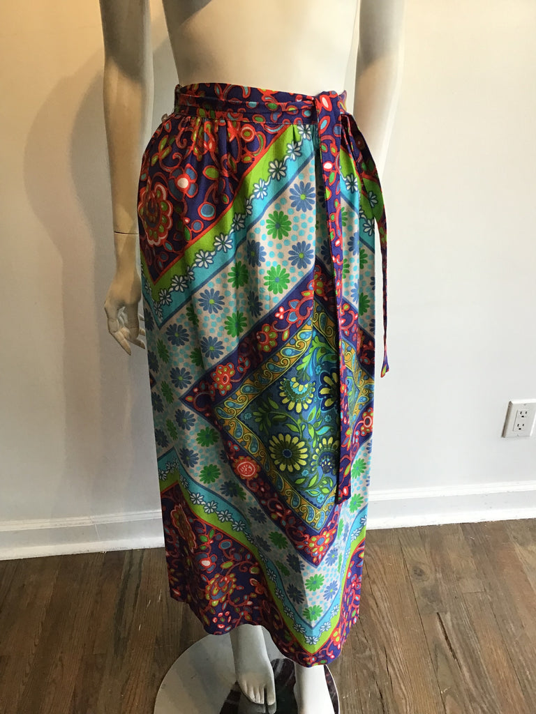 1960’s Cotton Multicolored Janet Lynn Wrap Long Skirt