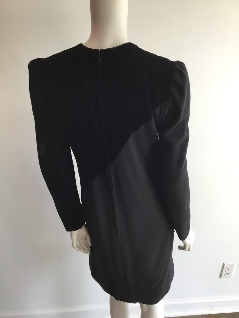 1980’s Black Wool and Silk Velvet Cocktail Dress Size 10