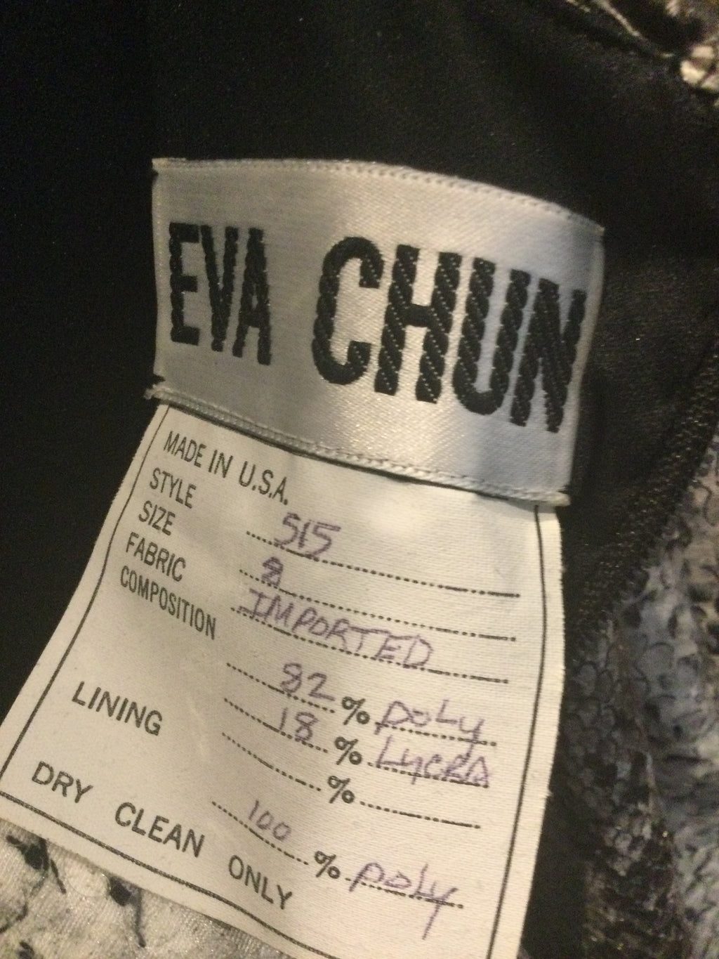 Late 1980s Eva Chun Sequined Python Print Dress Size 8