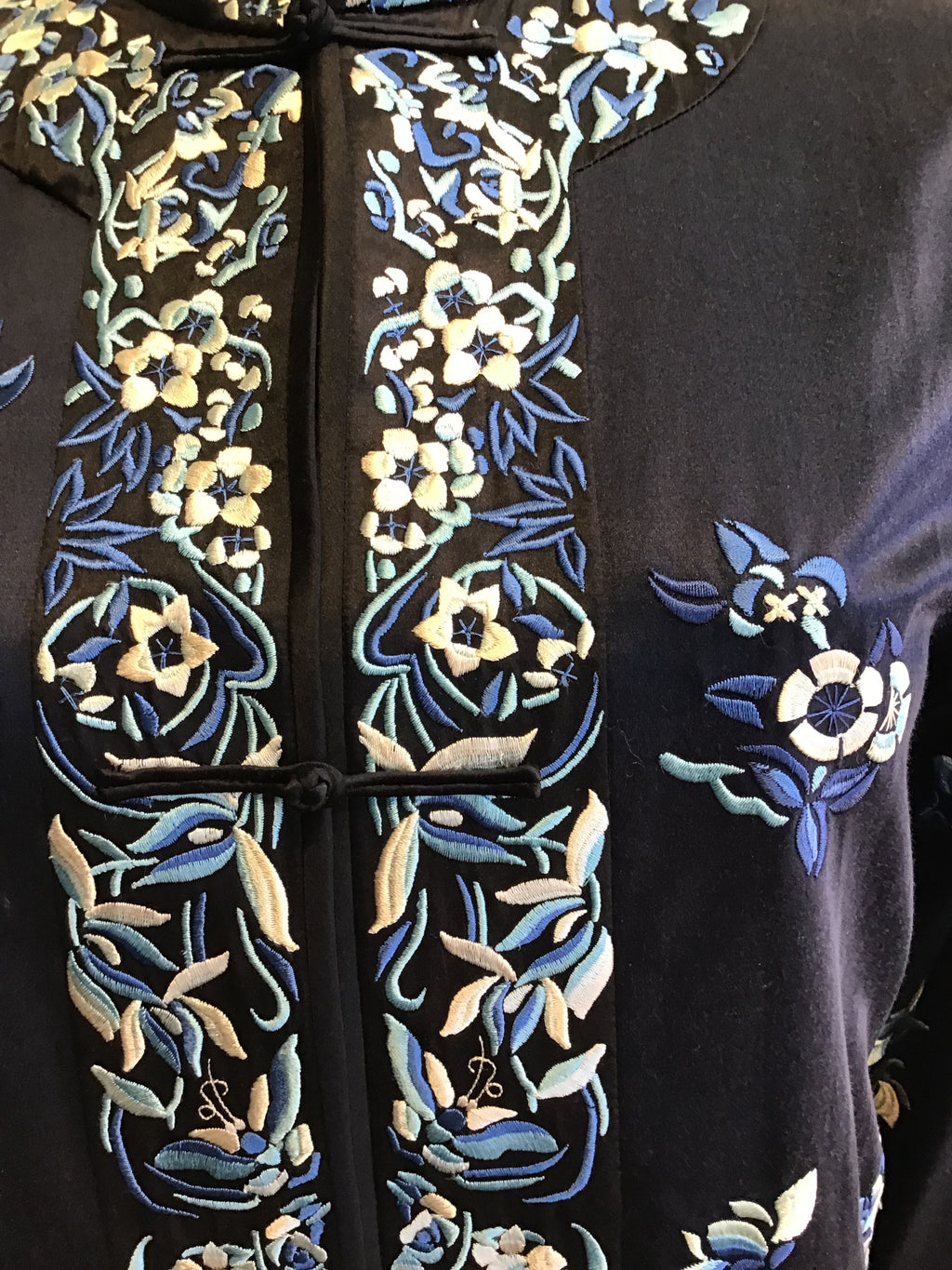 1990’s Ralph Lauren Embroidered Blue Silk Chinese Style Jacket Size 10