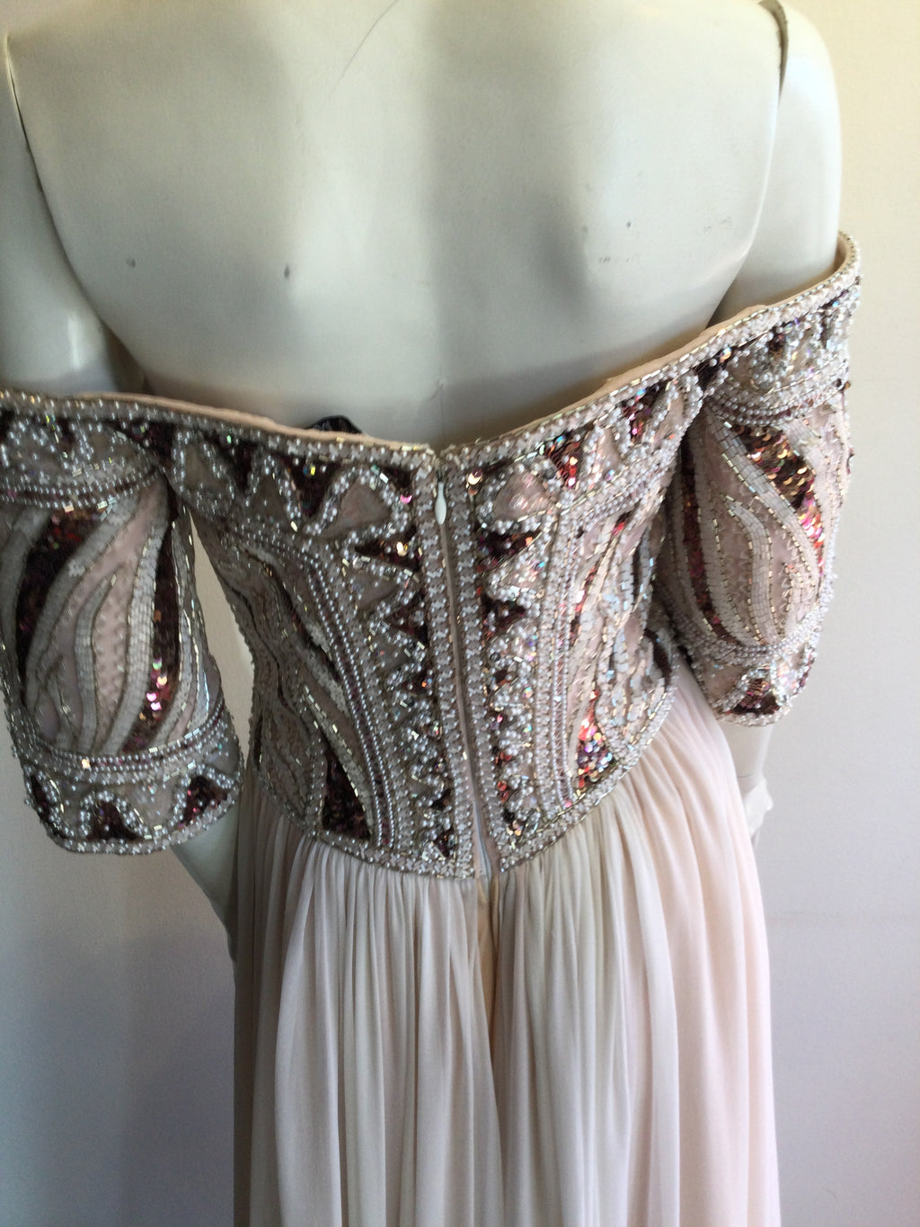 1980’s Bob Mackie Blush Chiffon Beaded Top Evening Gown