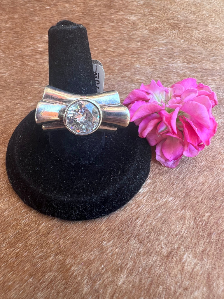 Sterling Silver Bow With CZ Ring