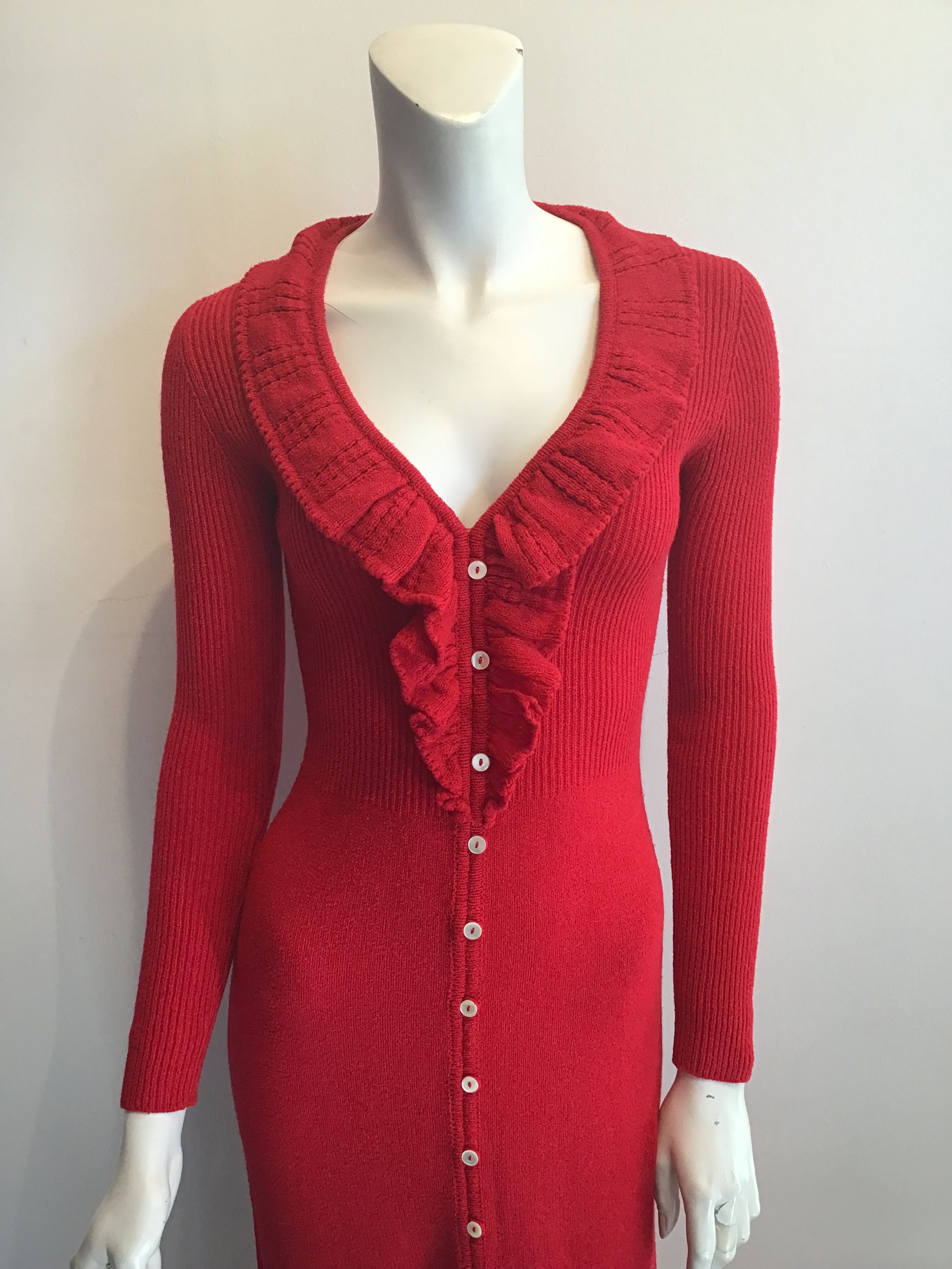 1970's Red Acrylic Knitted long  Maxi Dress Size 8