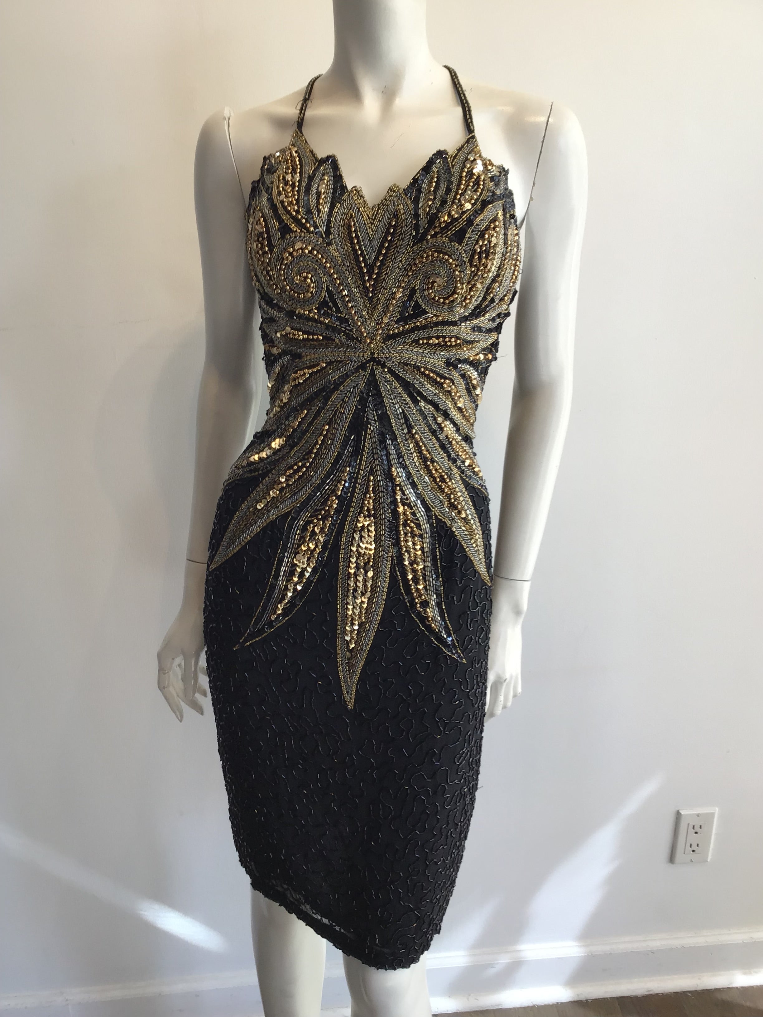 1980’s Mezzanine Luna by Modi Beaded Silk Chiffon Cocktail Dress Size 8