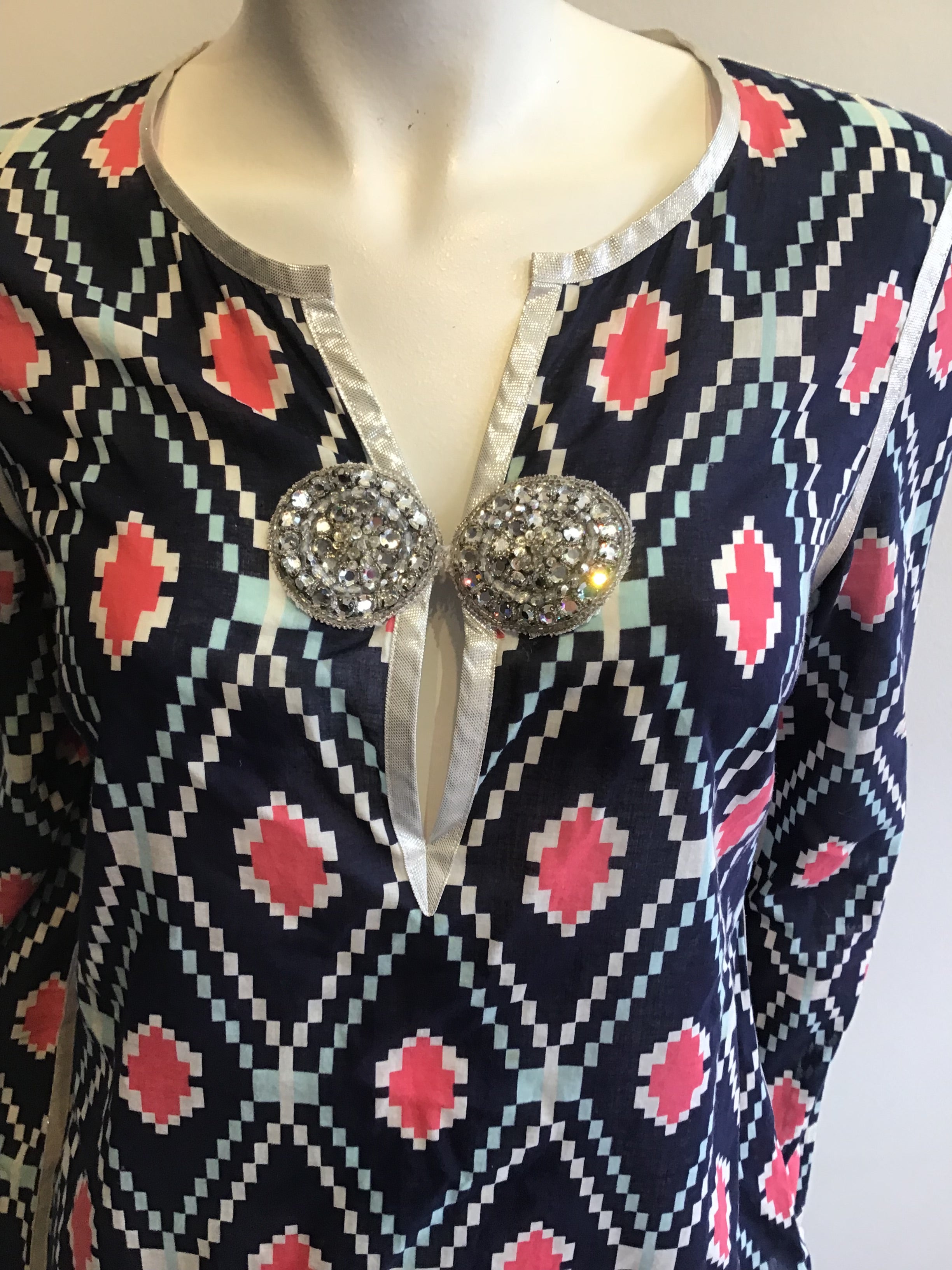2000’s Tory Burch Cotton Blue Printed Top Size 10