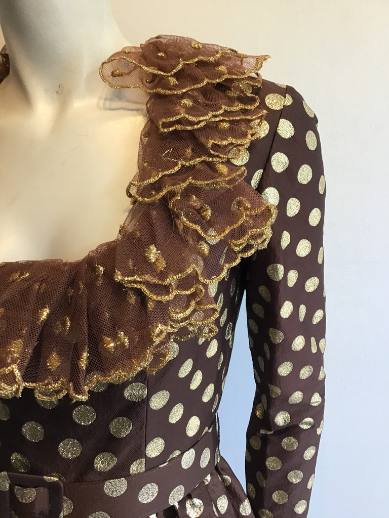 1960’s Brown and Gold Lamé Silk Evening Dress Size 4
