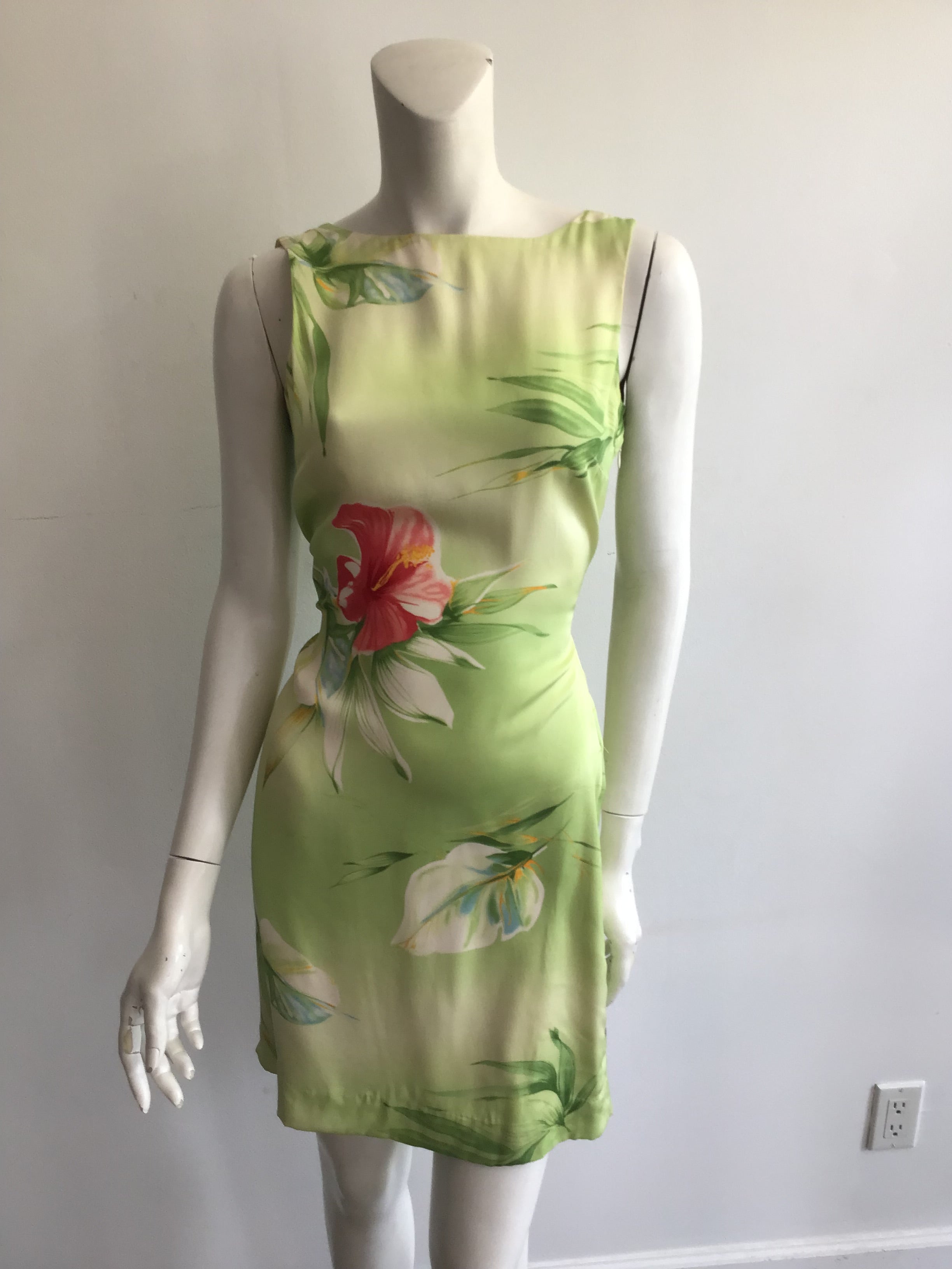 2000s Silk Green and Pink Tommy Bahama Dress Size 8