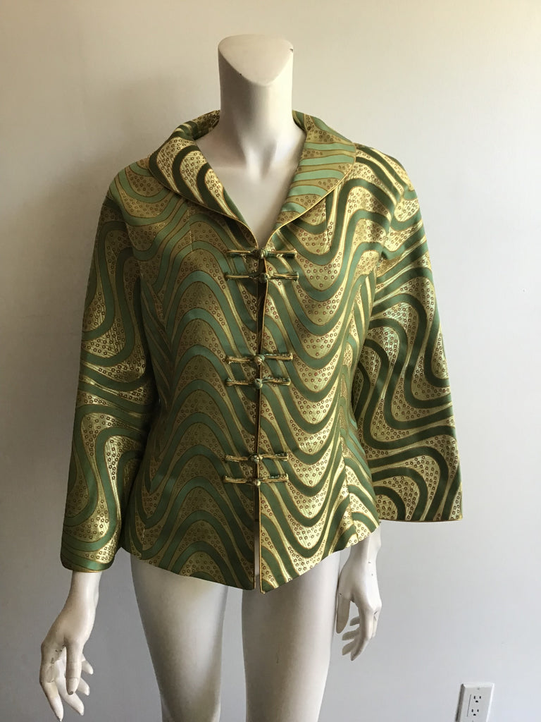 1990’s Green and Gold Silk Grace Chang Jacket Size 12