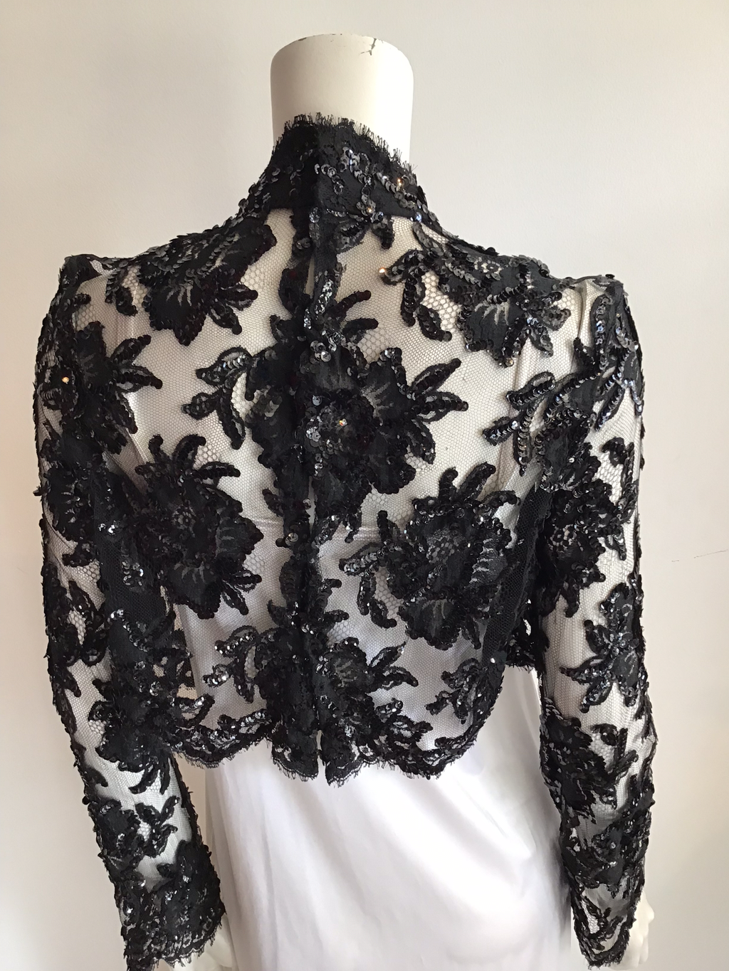 1980's Patrick Kelly Black Net Sequin Evening Top size 6
