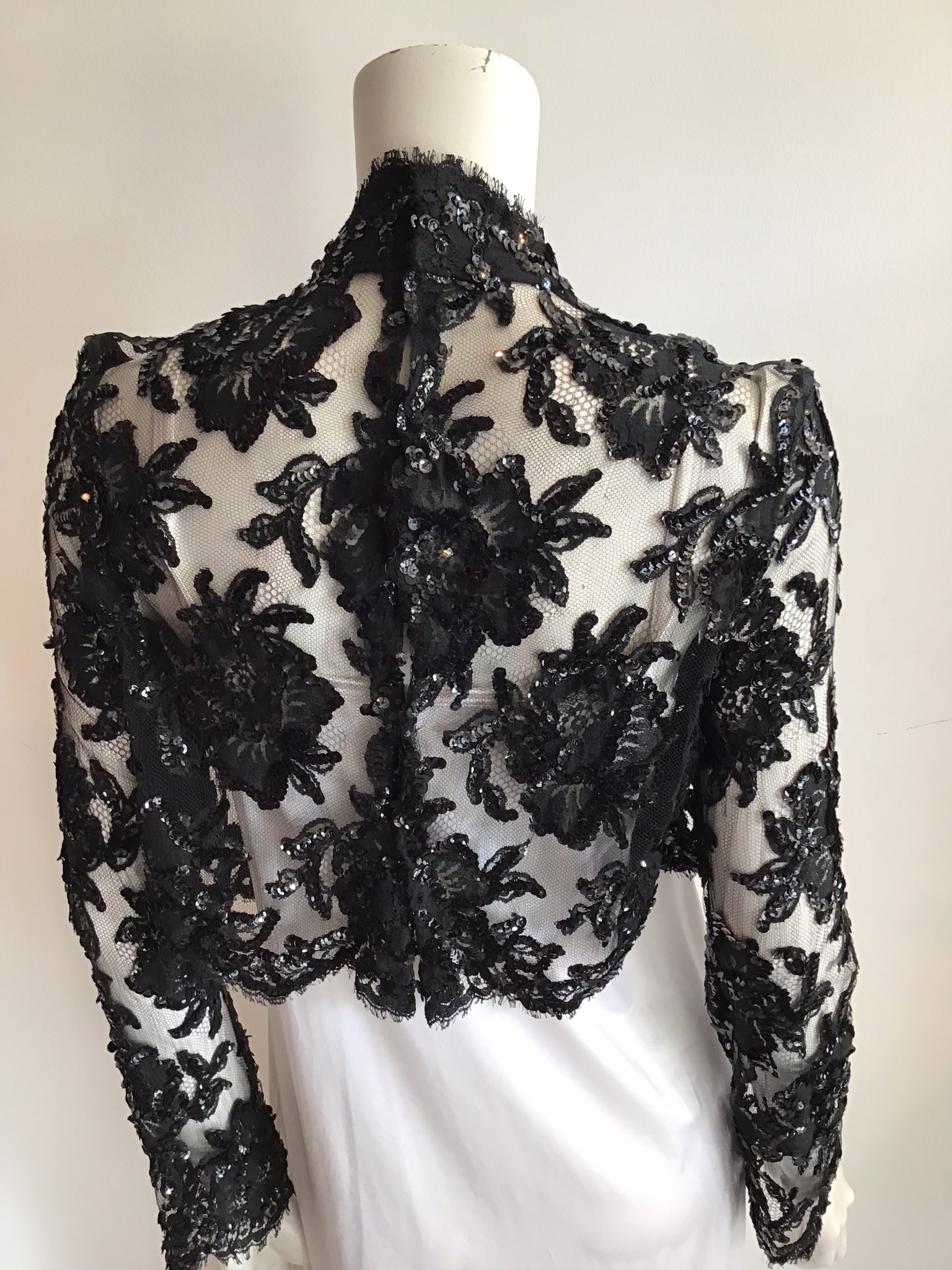 1980's Patrick Kelly Black Net Sequin Evening Top size 6