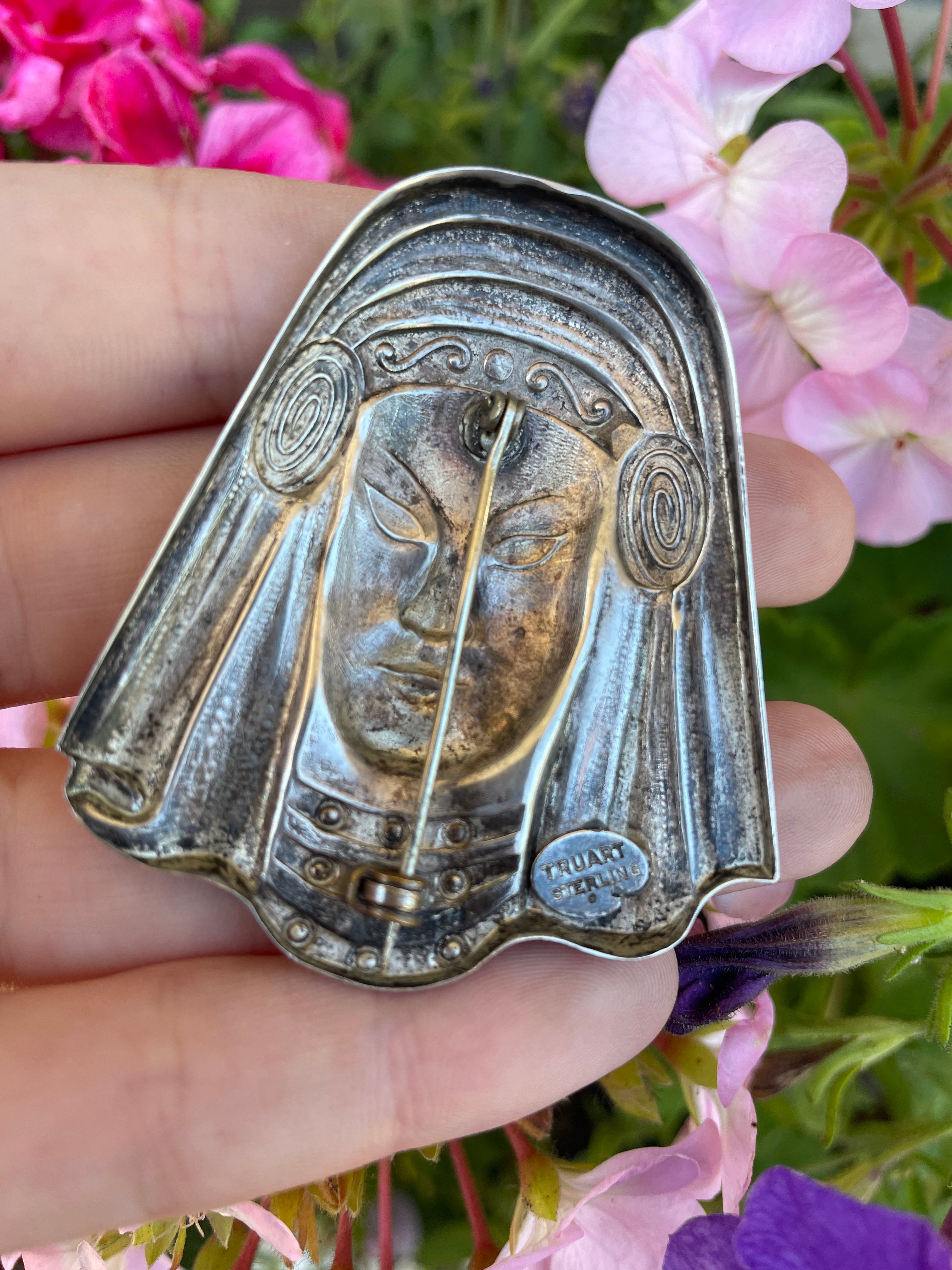 Truart Sterling Womans Head  1940s Pin / Brooch