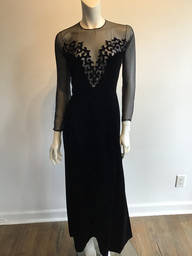 1990s Oscar de La Renta Silk Velvet and Chiffon Evening Gown Size 6