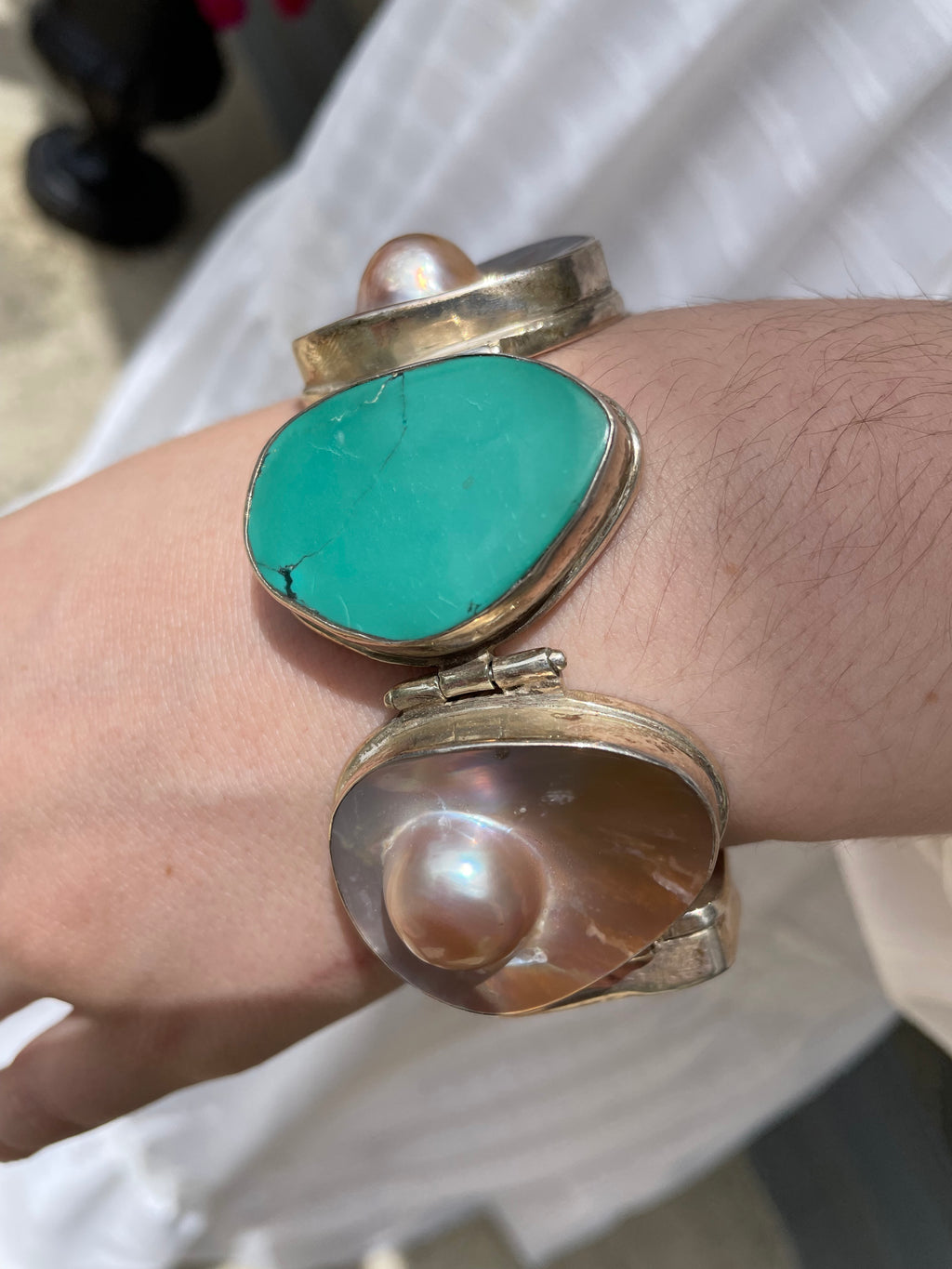 Turquoise,sterling  and Mabe pearl Bracelet