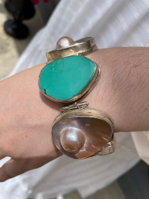 Turquoise,sterling  and Mabe pearl Bracelet