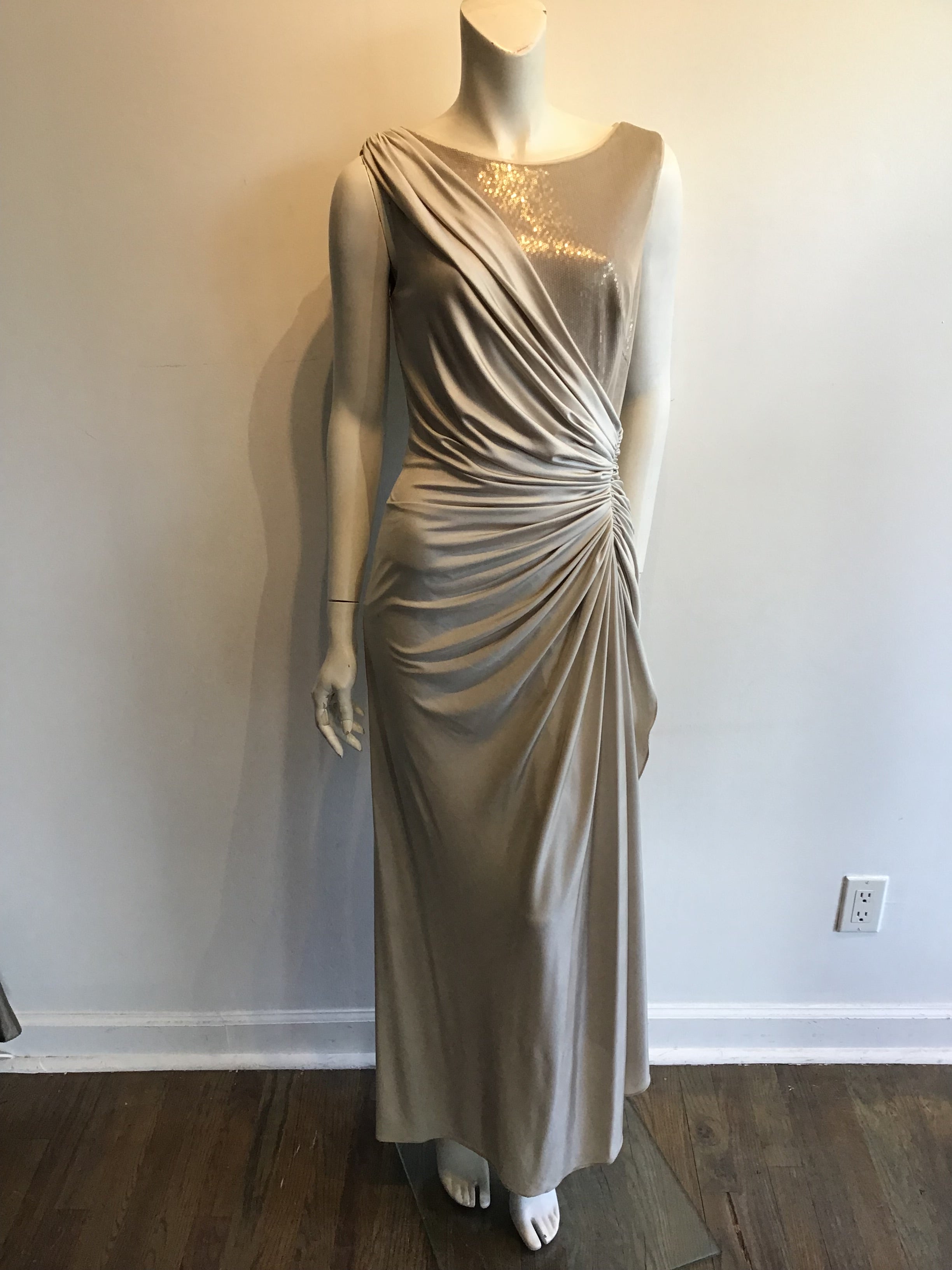 1990’s Tadashi Shoji Taupe Polyester Evening Dress Size 6