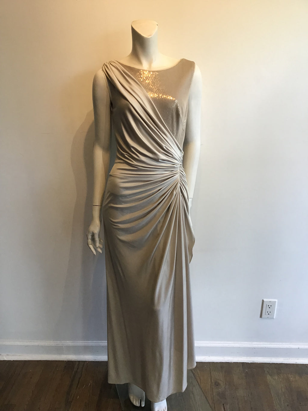 1990’s Tadashi Shoji Taupe Polyester Evening Dress Size 6