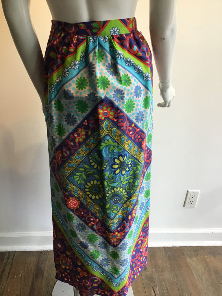 1960’s Cotton Multicolored Janet Lynn Wrap Long Skirt