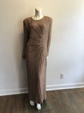 2000’s Oleg Cassini Taupe Silk Beaded Evening Dress Size 16