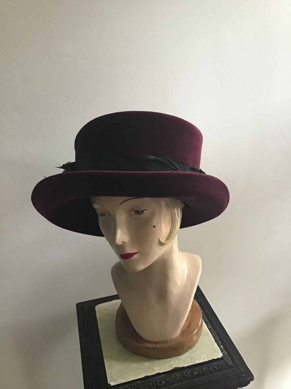 2000s Phillip Treacy Cranberry Velvet Hat with Feather