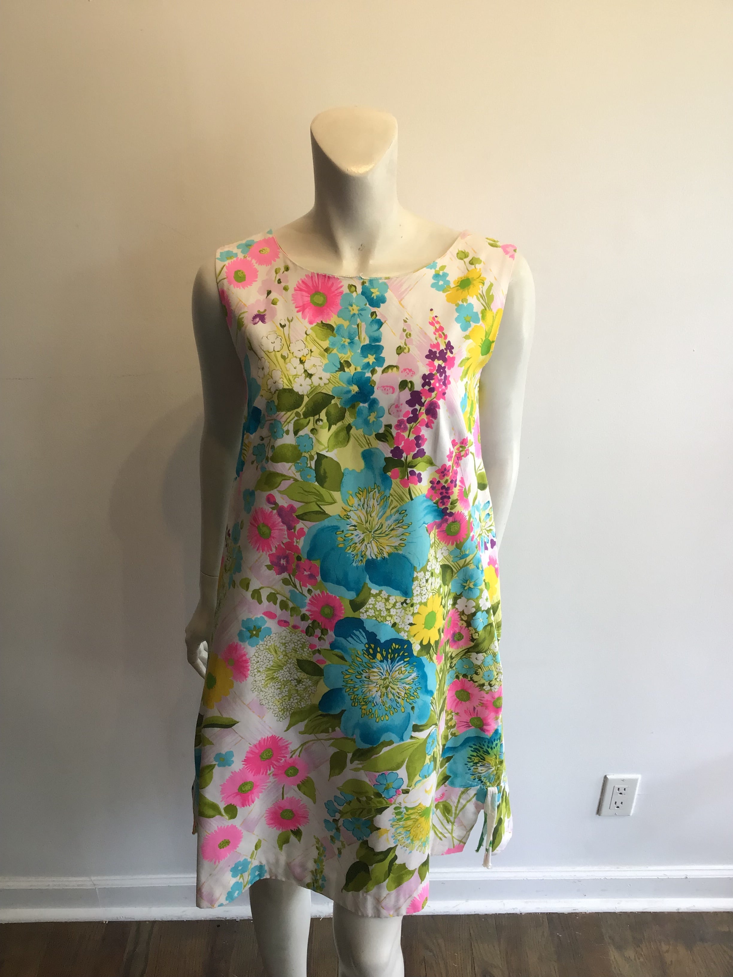 1960’s Cotton Pink/Lime Green/Blue/Yellow Janet Lynn Shift Dress Size 8
