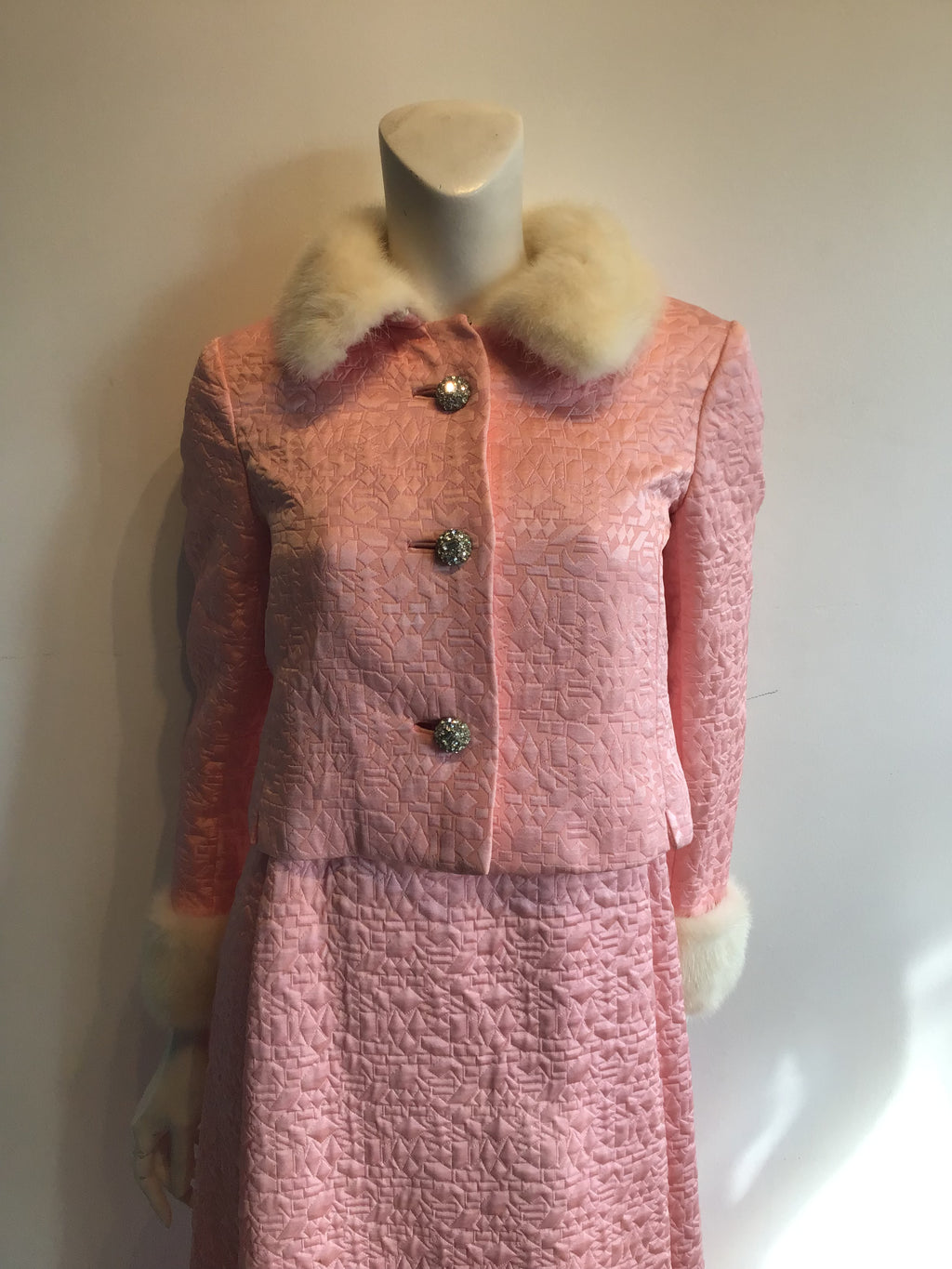 1960s Malcolm Starr Pink Brocaded Dress with Jacket -size 6