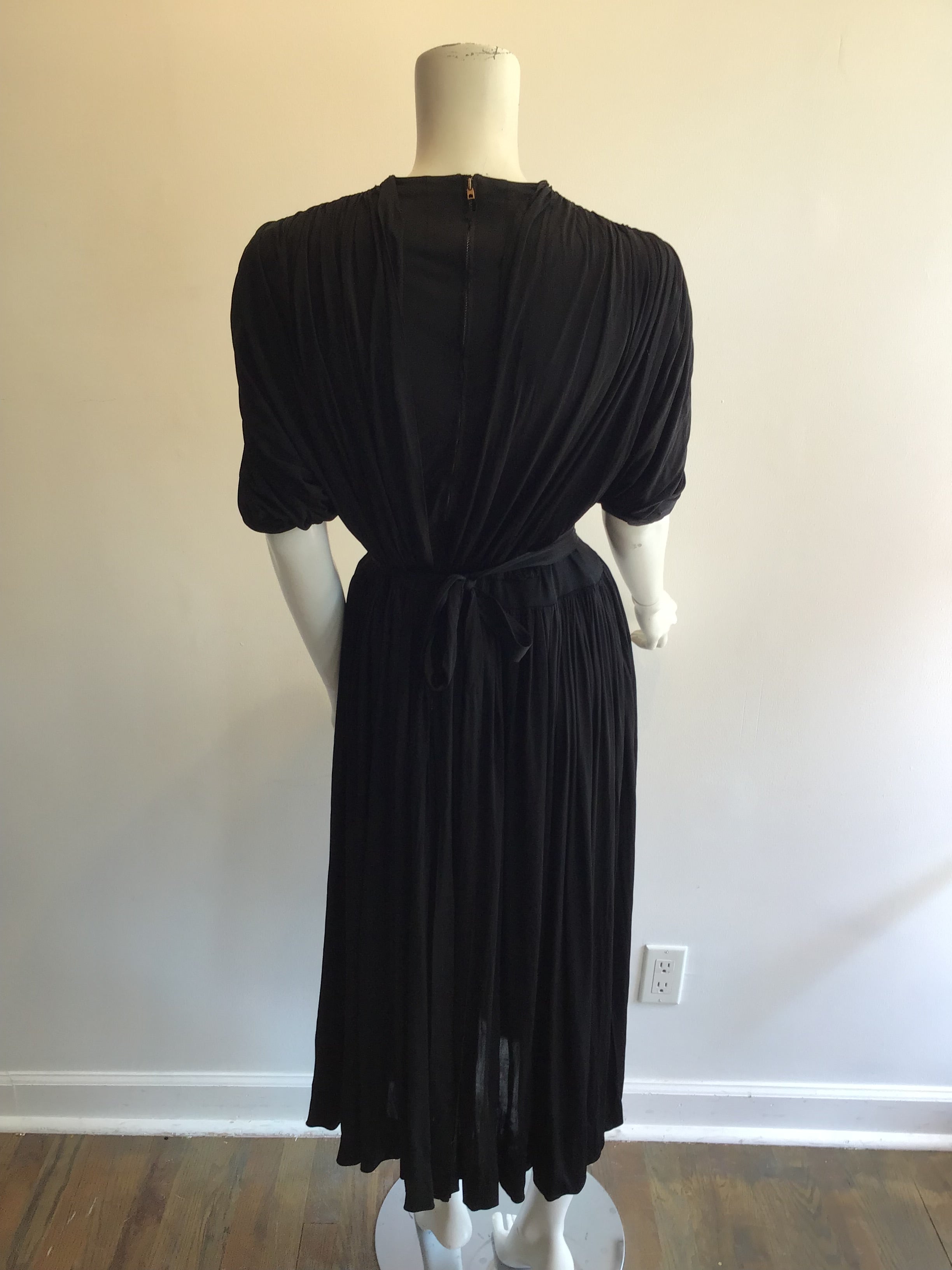 1930’s Christine Misset Black Silk Jersey Dress Size 8