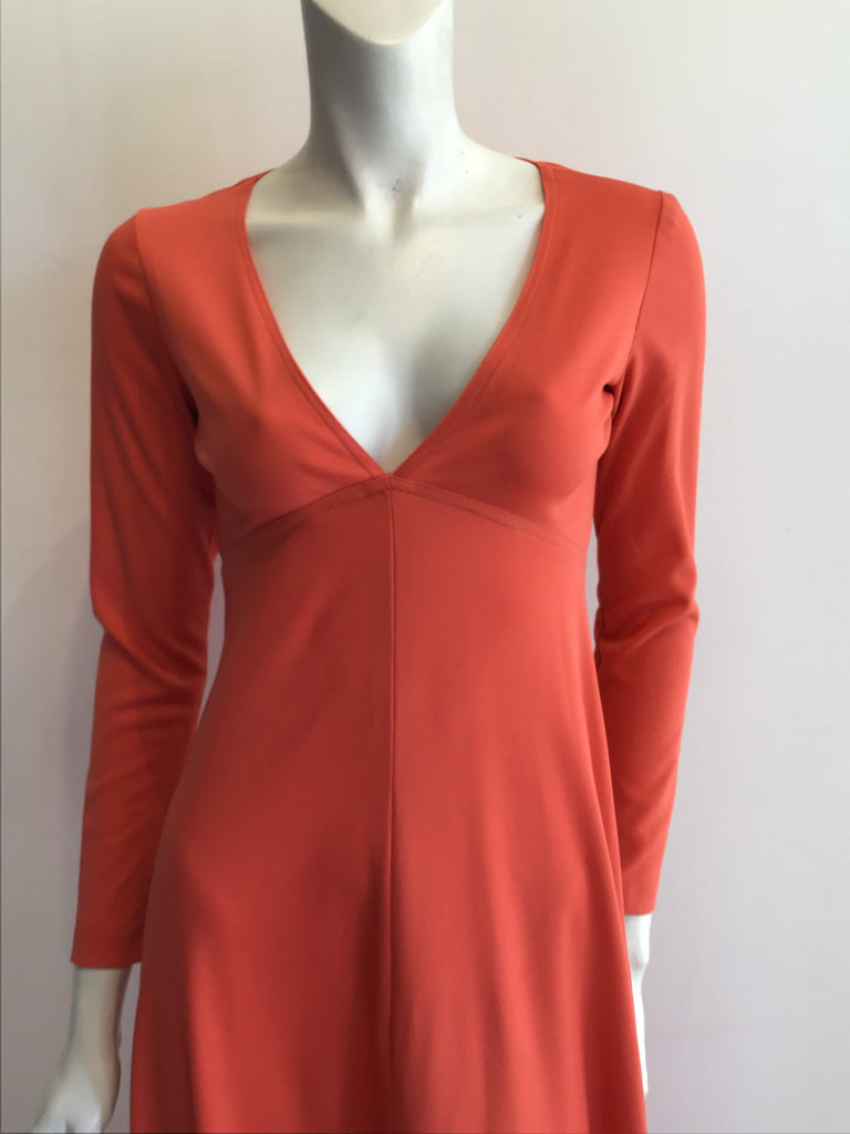 1970s Orange Empire Waist Polyester Dress Size 2/4