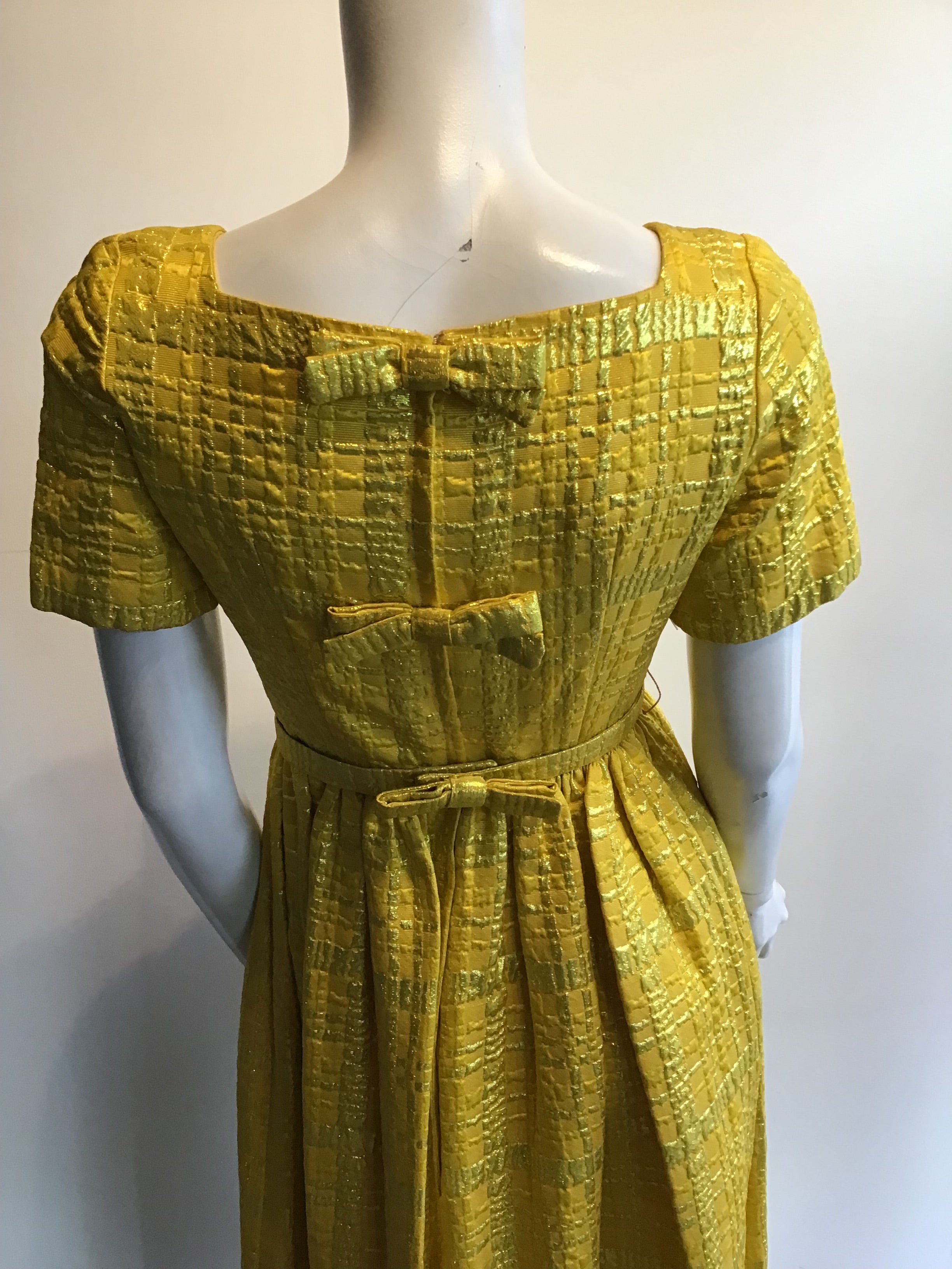 1960’s Malouf Yellow Silk Lamé Evening Dress Size 6