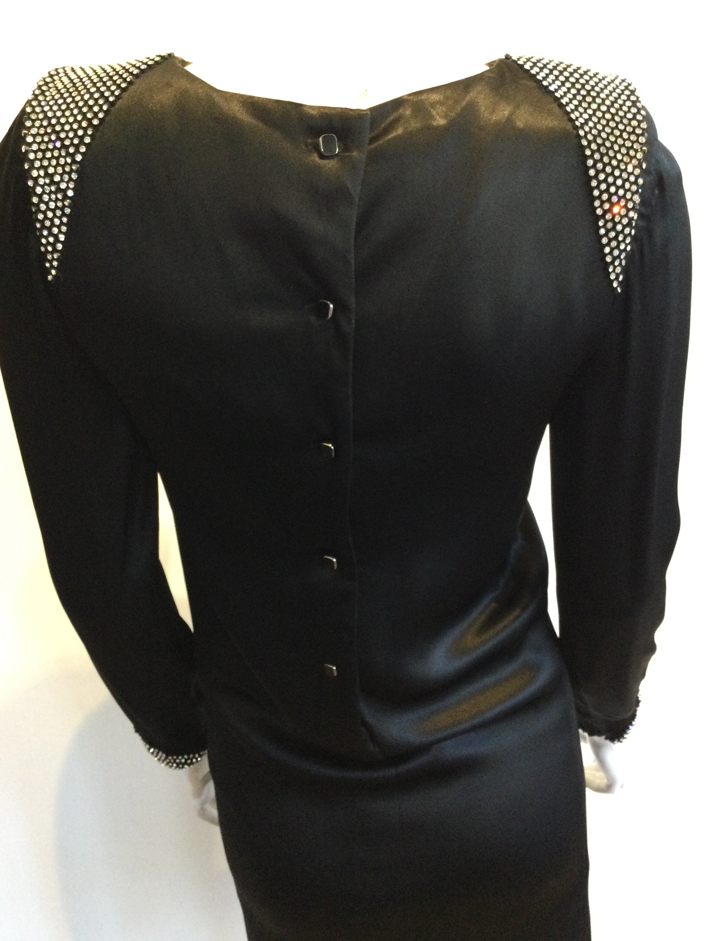 1980s Albert Nippon Black Silk Satin Cocktail Dress Size 6