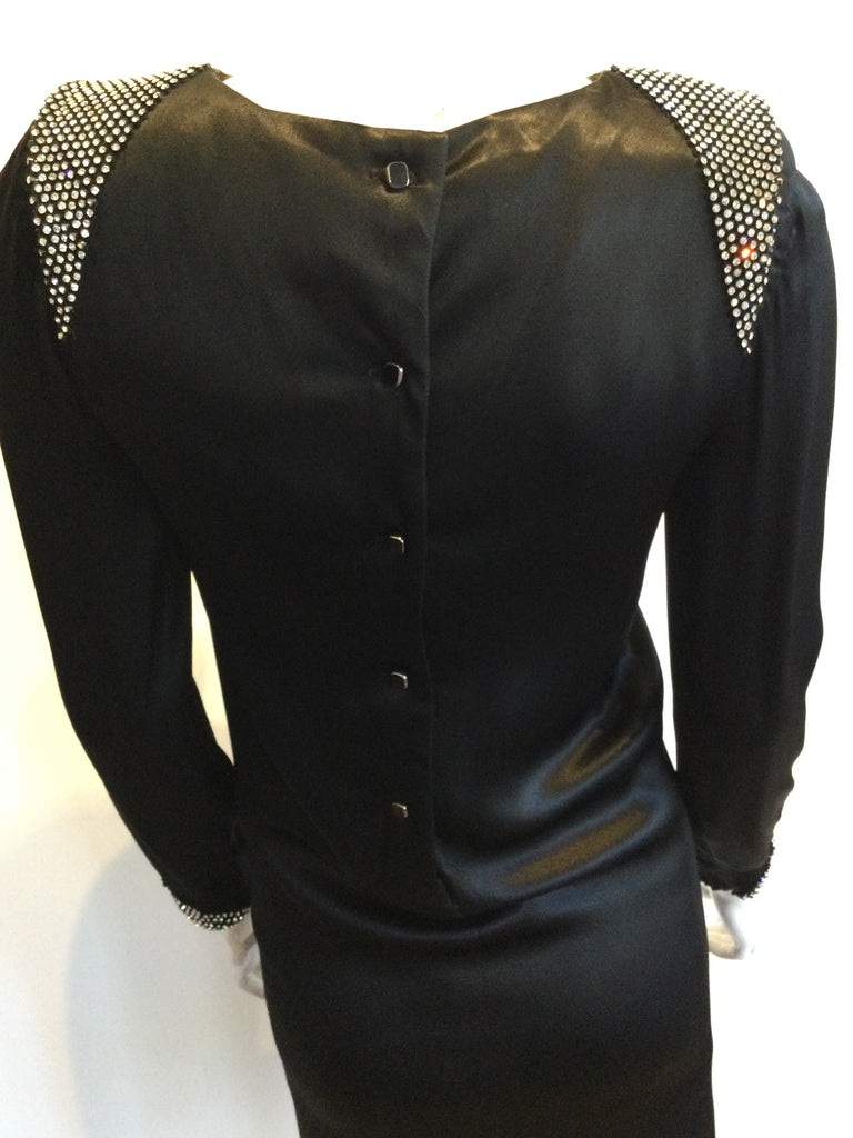 1980s Albert Nippon Black Silk Satin Cocktail Dress Size 6