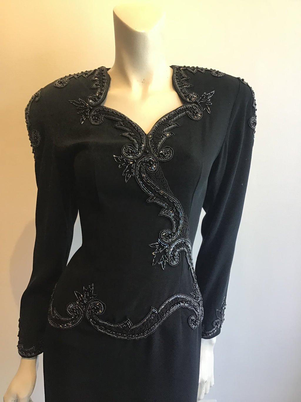 1980’s Black Polyester D’Ore Cocktail Dress Size 8