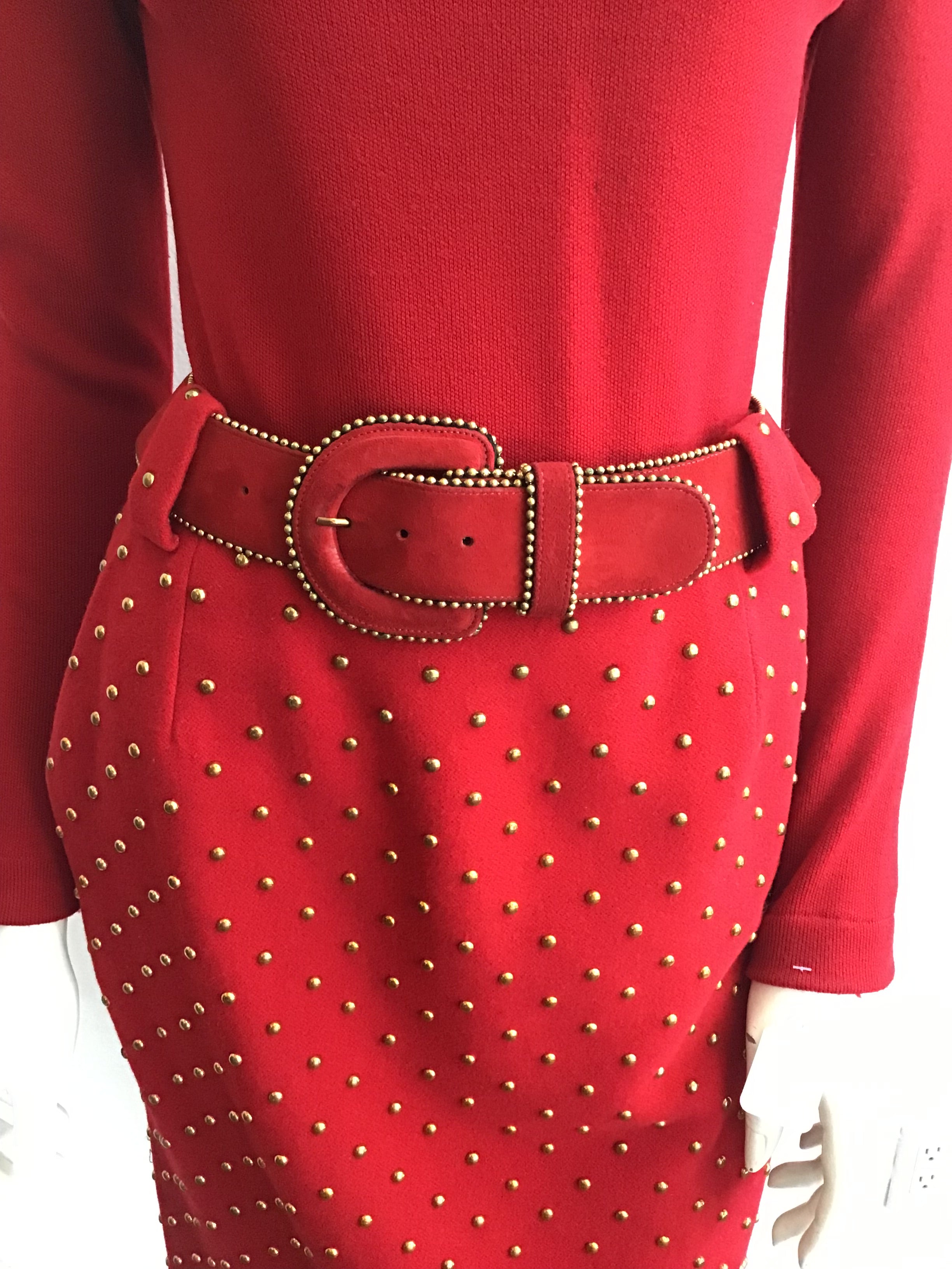 1980's Red Cashmere/wool Blend Anne Klein 3 Piece Ensemble Size 6
