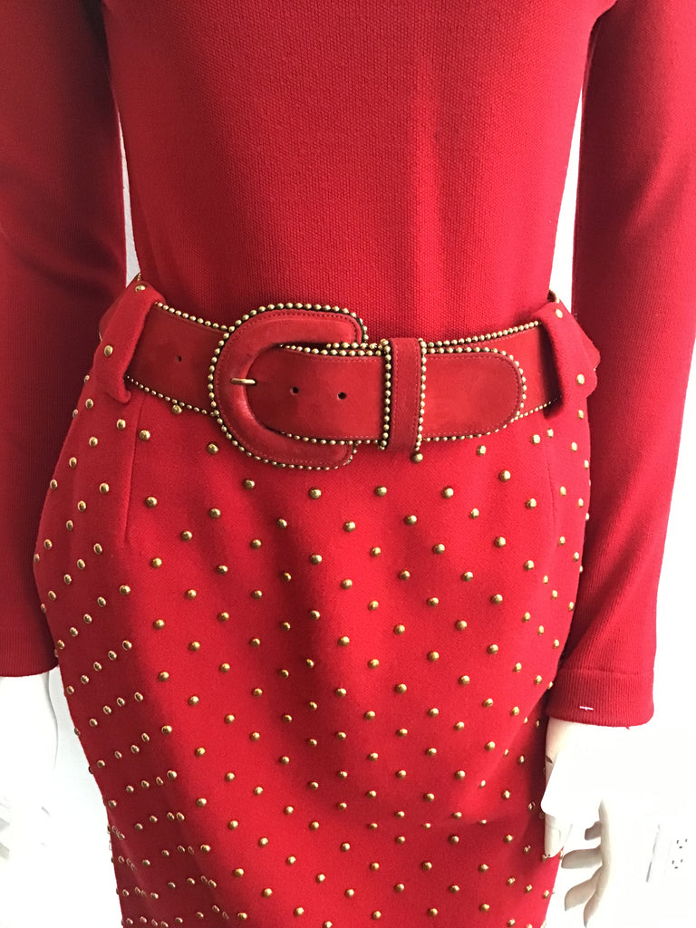1980's Red Cashmere/wool Blend Anne Klein 3 Piece Ensemble Size 6