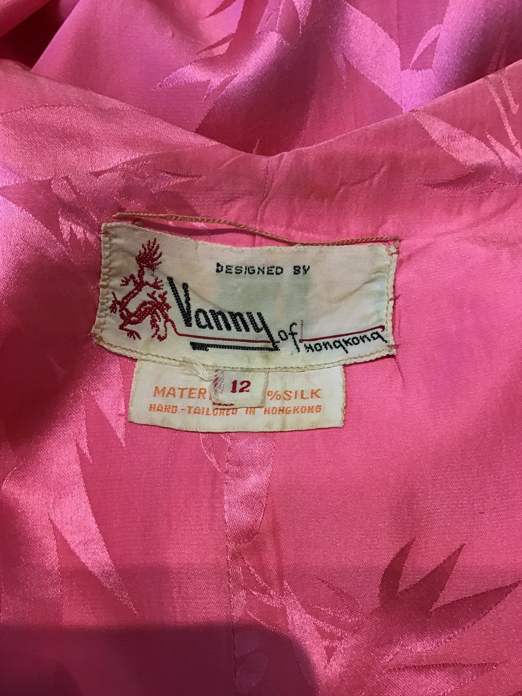 1960’s Pink Silk Vanny Hong Kong Jumpsuit Size 8