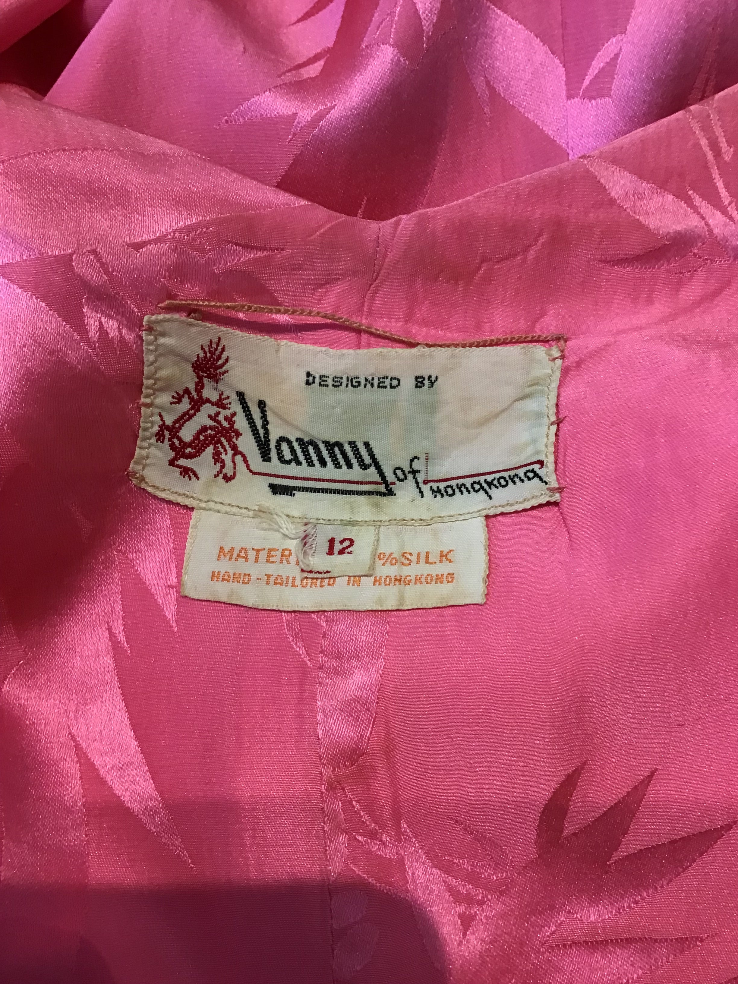 1960’s Pink Silk Vanny Hong Kong Jumpsuit Size 8
