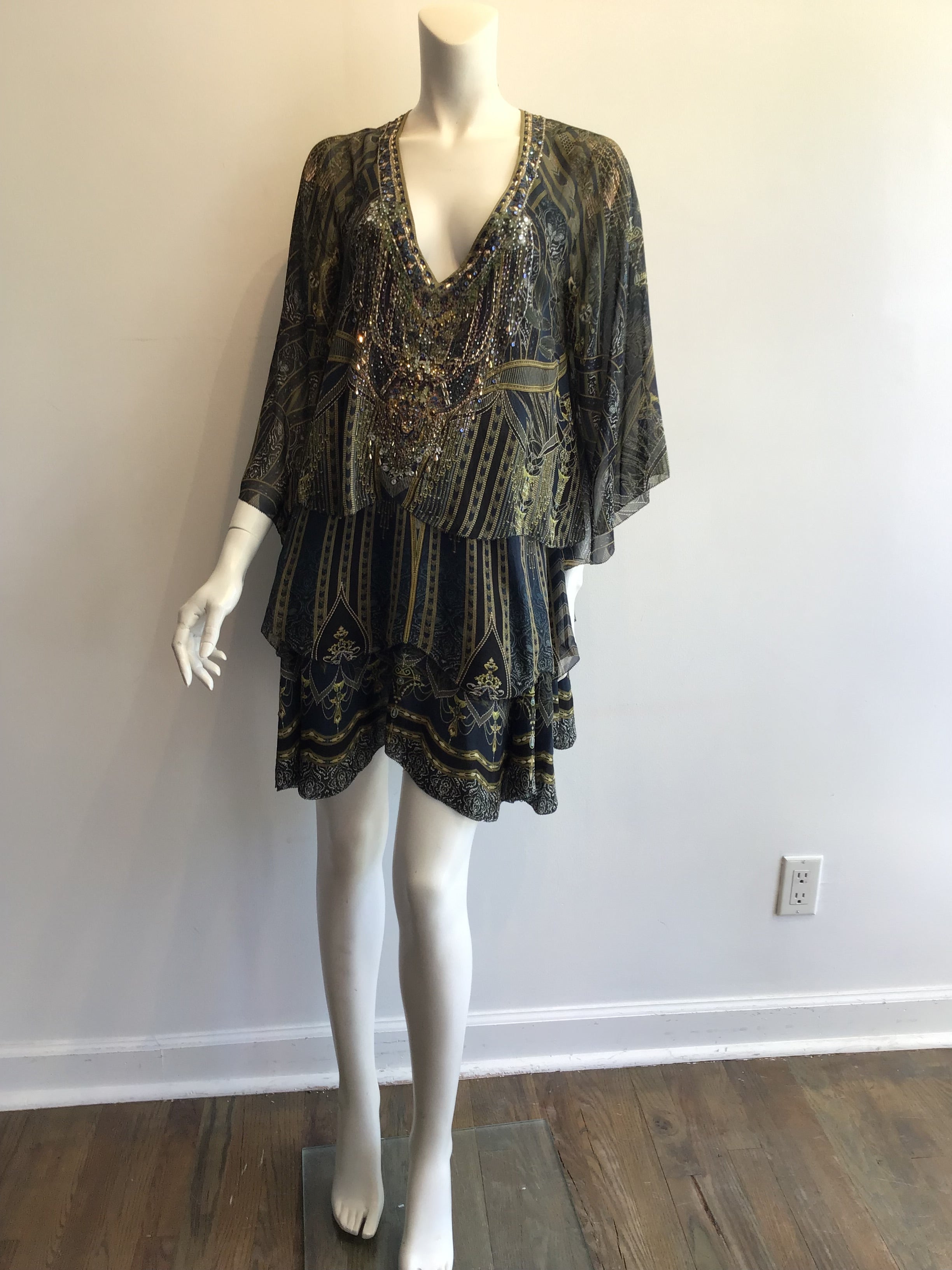 2000’s Camilla Blue and Green Silk Mini Dress Size 8/10