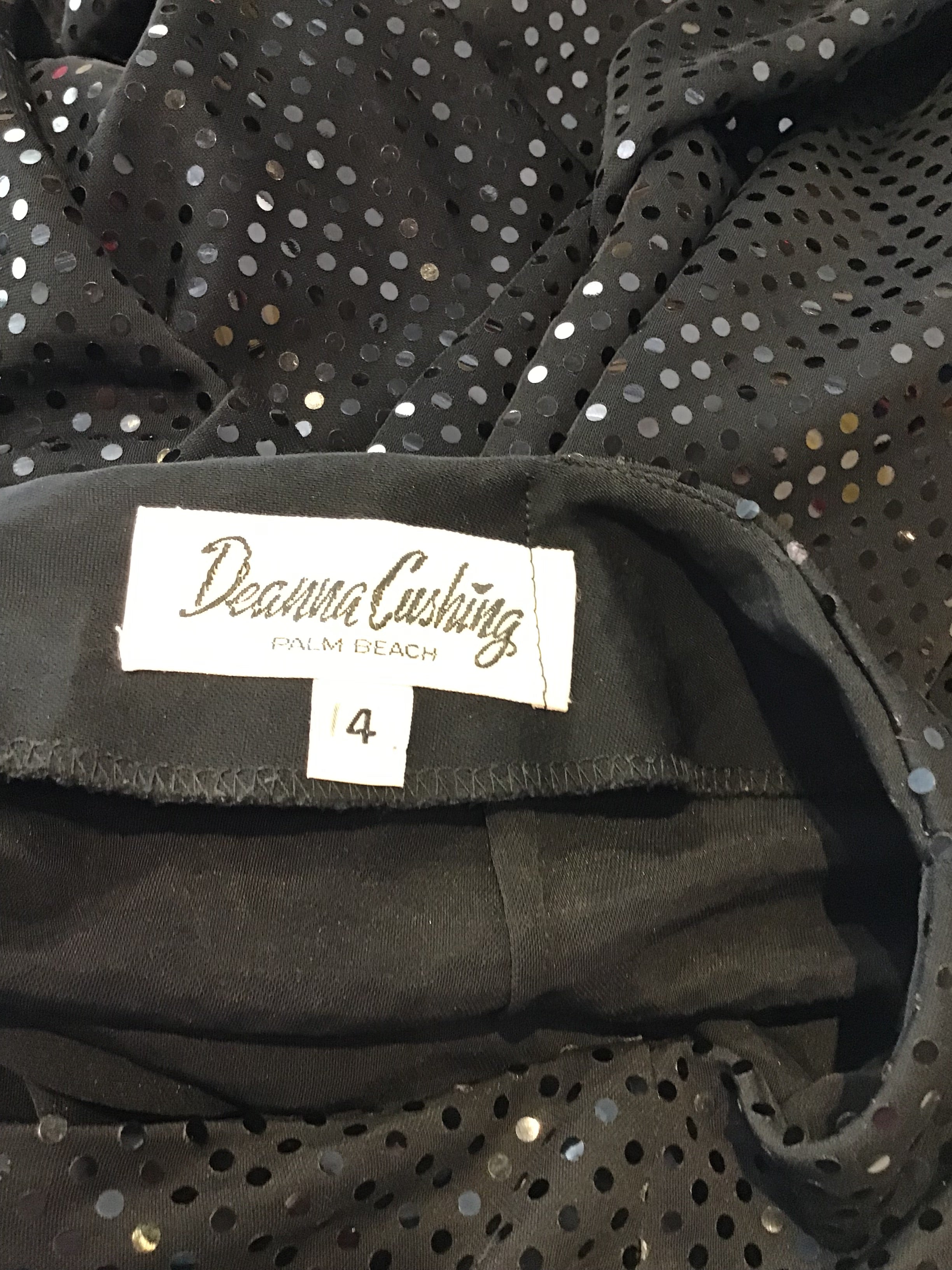 1990s Black Sequined Palazzo Pants by Deanna Cushing Palm Beach Size 14