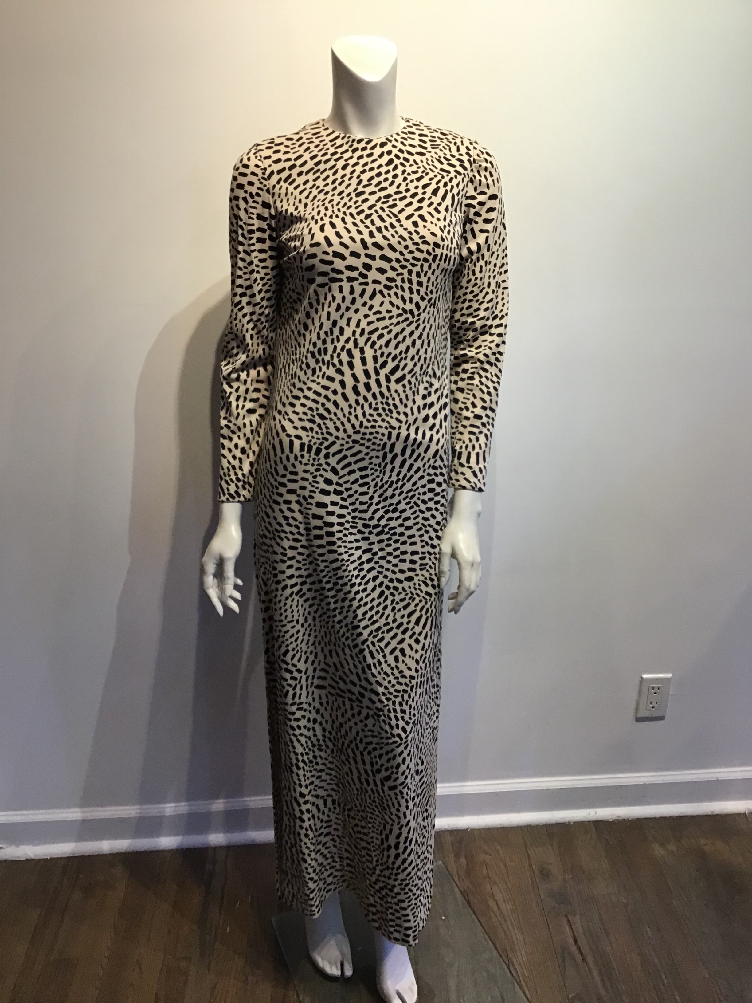 1970’s Richard Kaplan Cream/Black Printed Polyester Dress Size 8