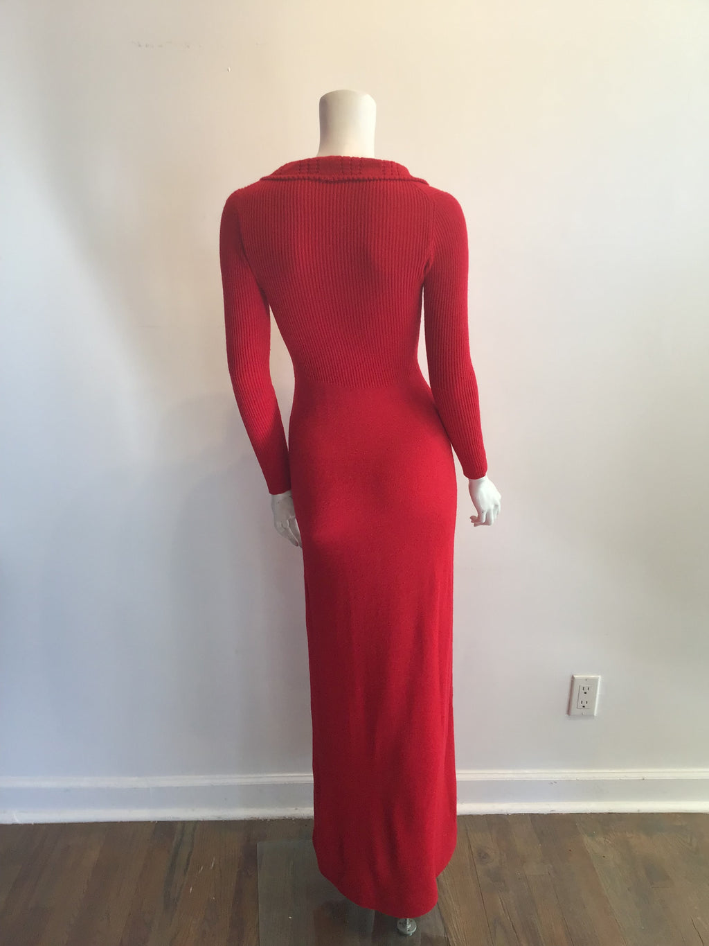 1970's Red Acrylic Knitted long  Maxi Dress Size 8