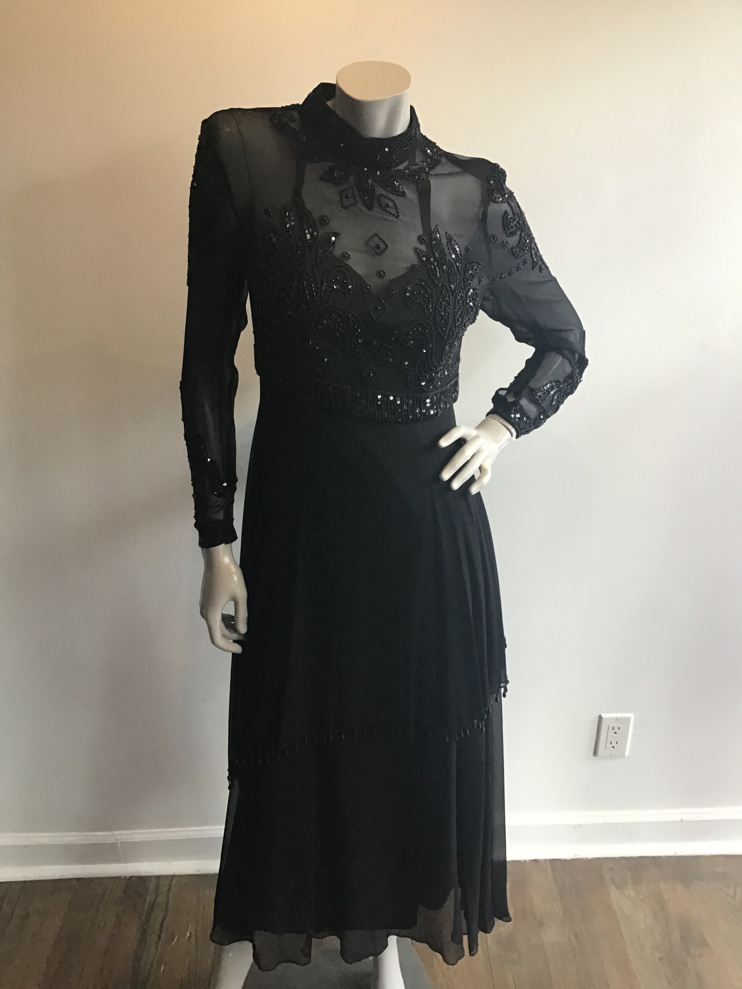 vintage 1970s chiffon tied evening dress