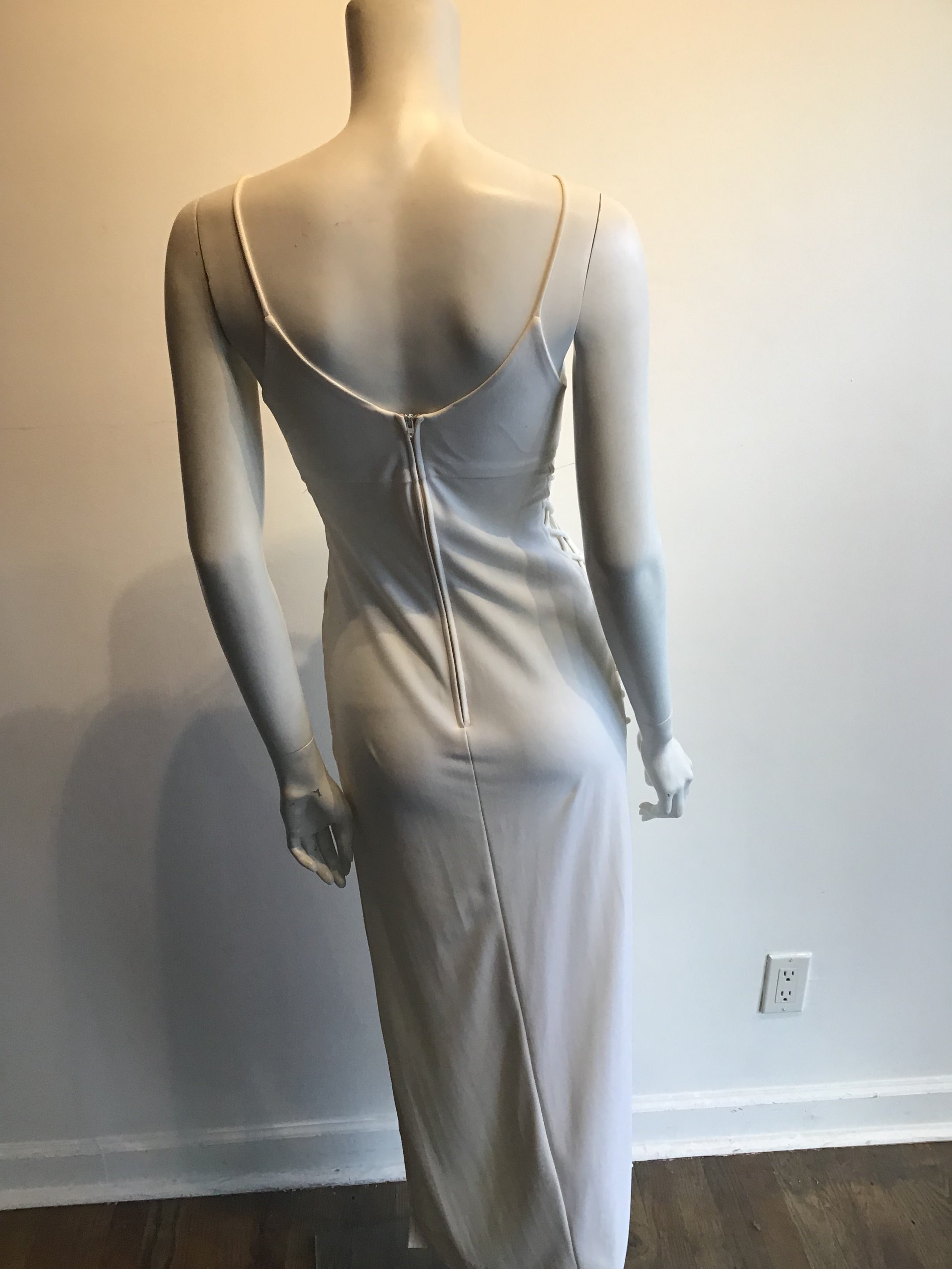 1960s Sultry Cream Rayon"Bond Girl" Dress with Crisscross Cutouts on the Sides Size 2/3
