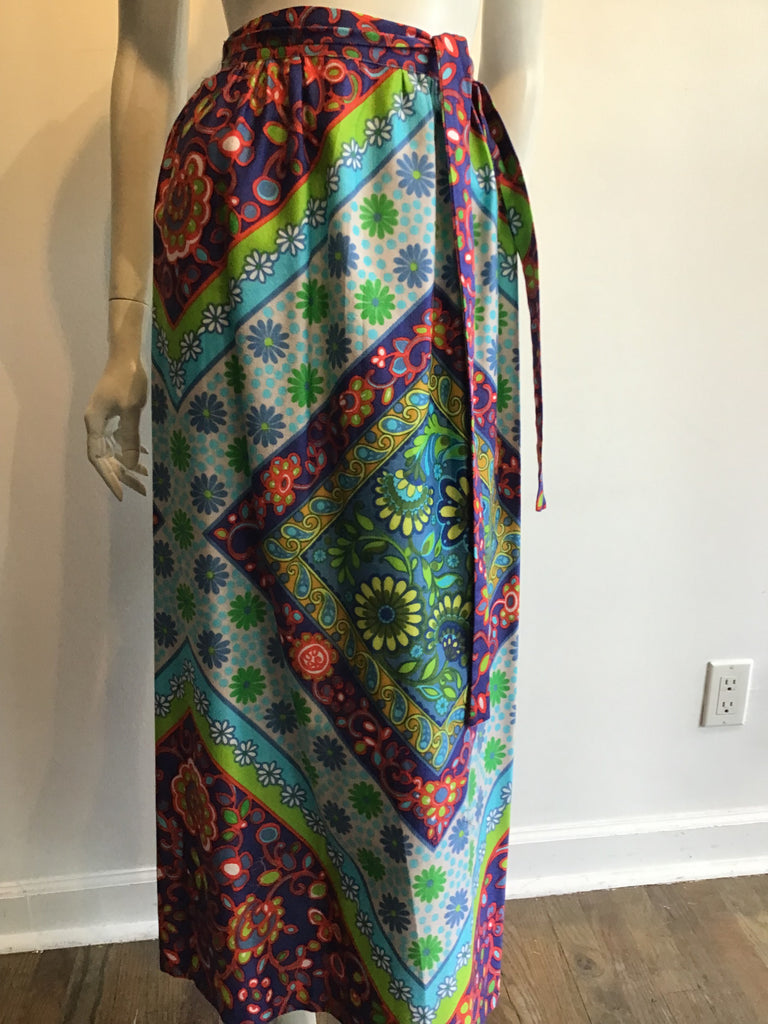 1960’s Cotton Multicolored Janet Lynn Wrap Long Skirt