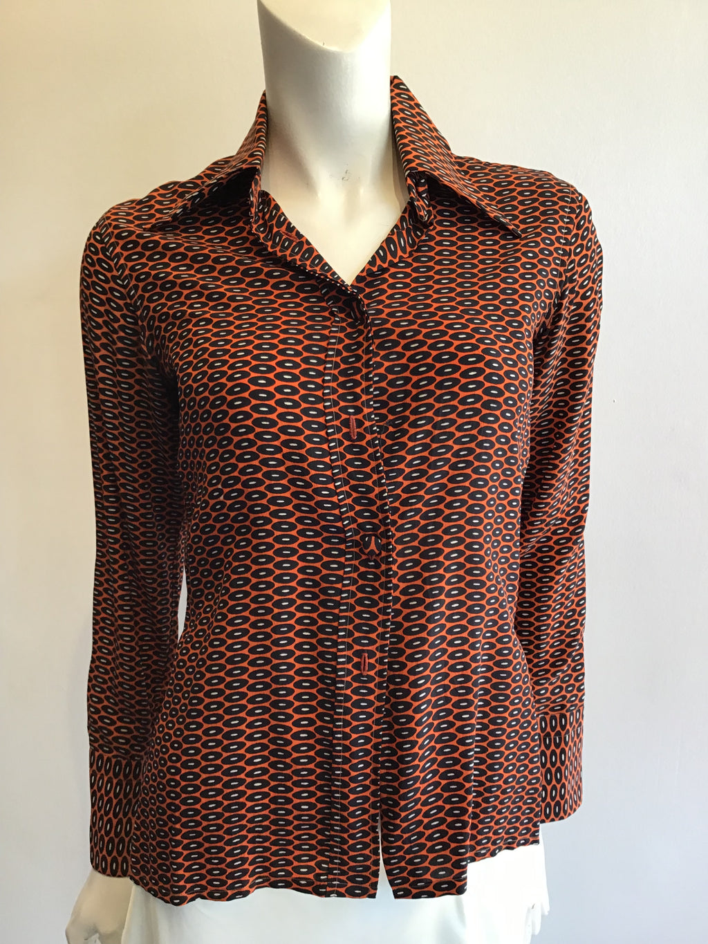 1970’s Valentino Silk Orange and Black Shirt Size 4