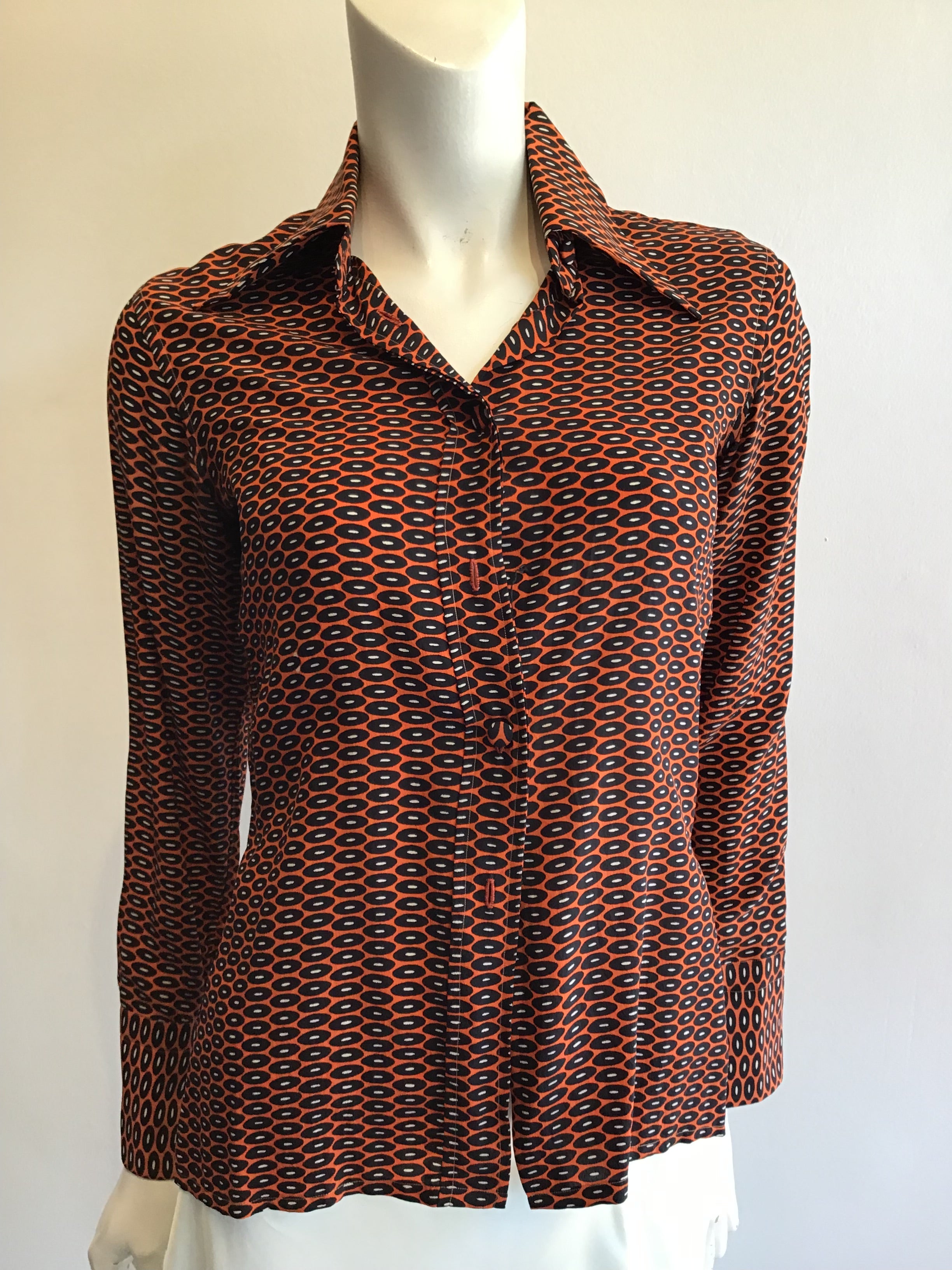 1970’s Valentino Silk Orange and Black Shirt Size 4